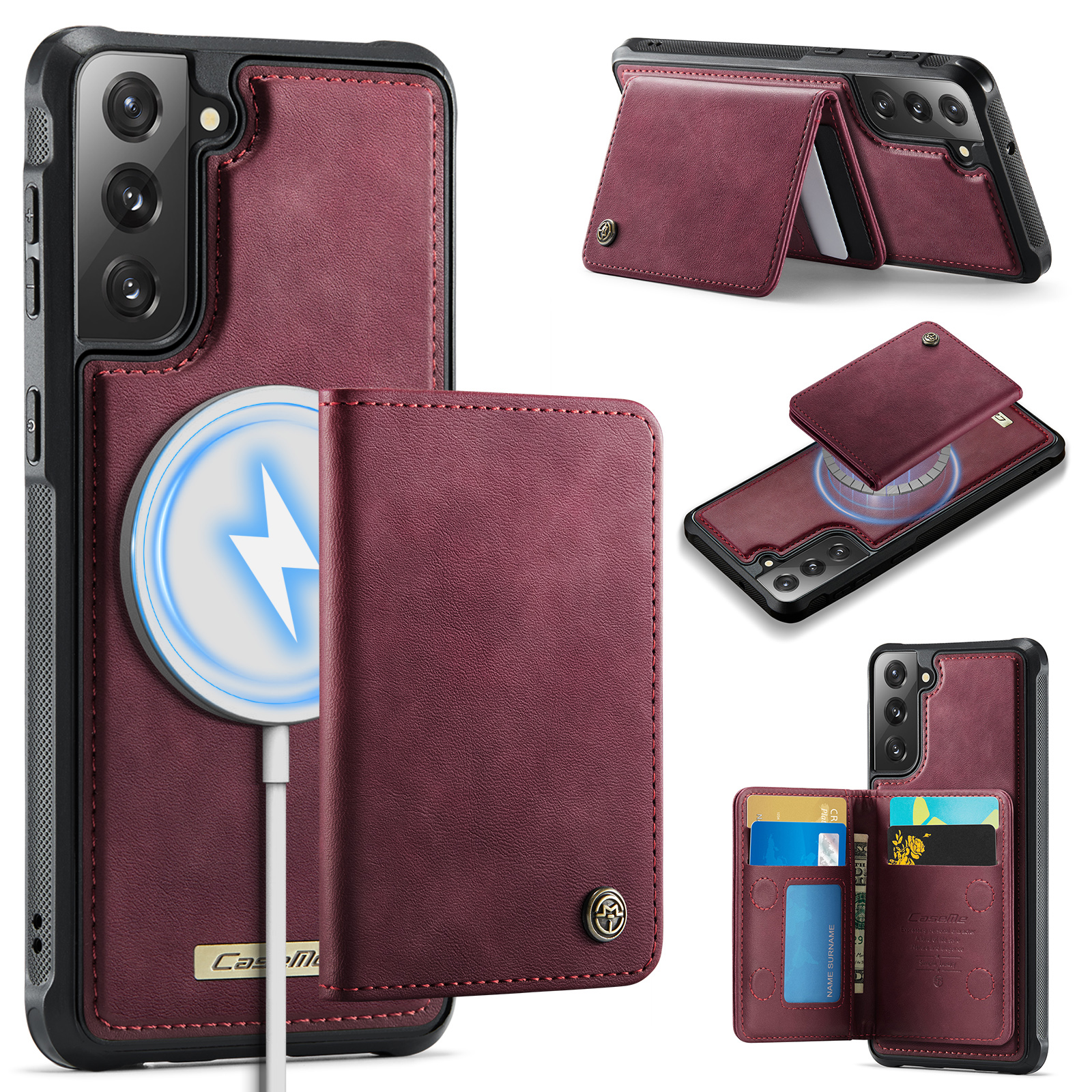 CASEME For Samsung Galaxy S22 5G Magnetic Case ME80 Series Leather PC TPU Phone Cover with Detachable Wallet - Red