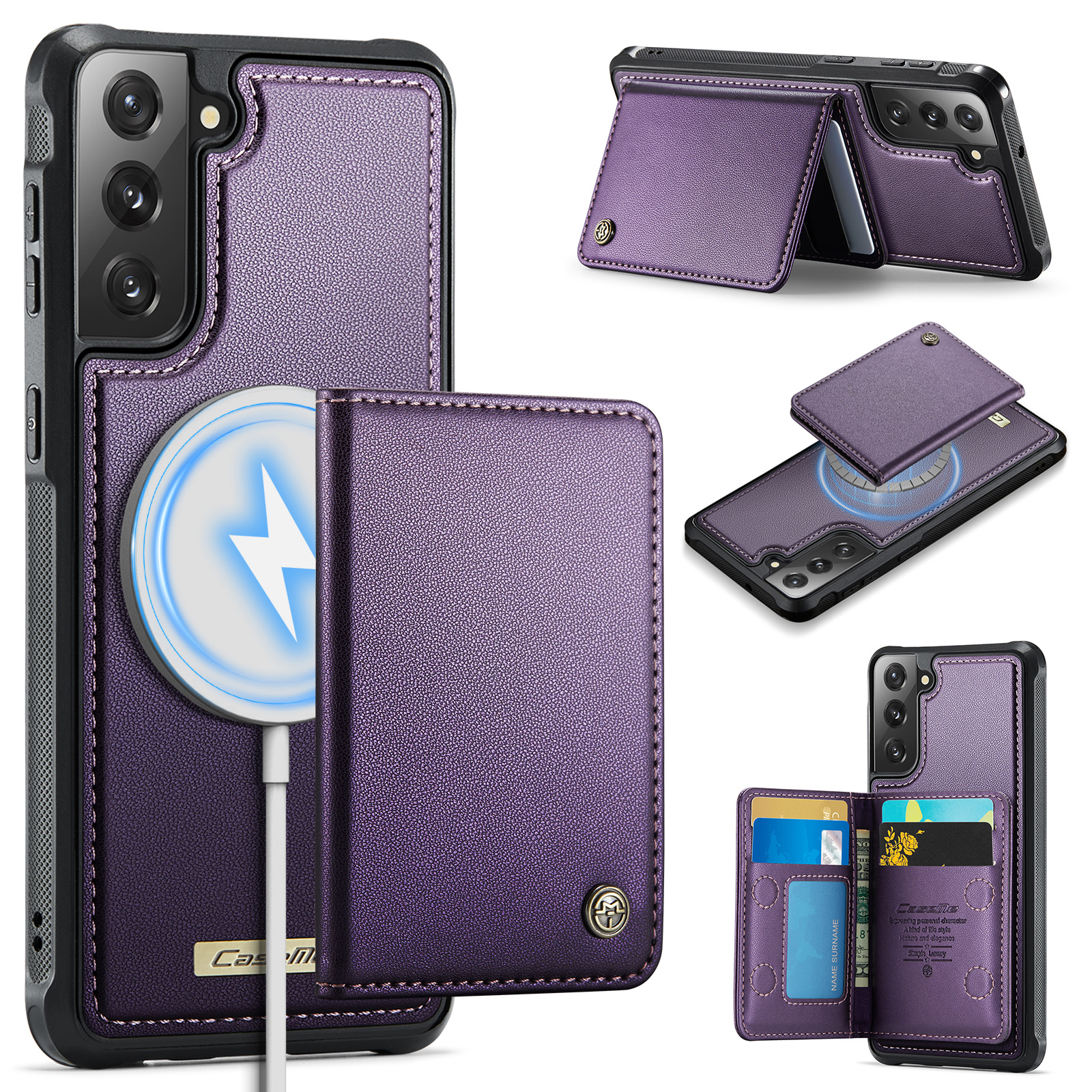 CASEME For Samsung Galaxy S22 5G Magnetic Case  ME80 Series Leather PC TPU Phone Cover with Detachable Wallet - Purple