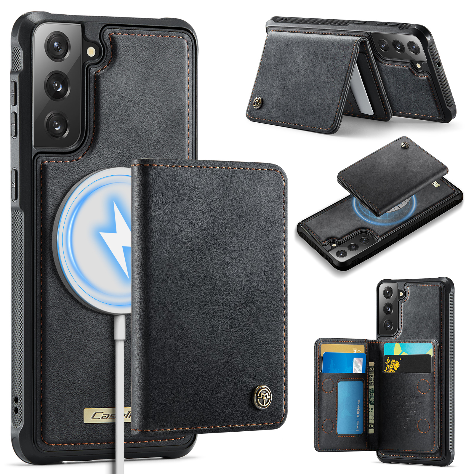 CASEME For Samsung Galaxy S21 FE 5G Magnetic Case  ME80 Series Leather PC TPU Phone Cover with Detachable Wallet - Black