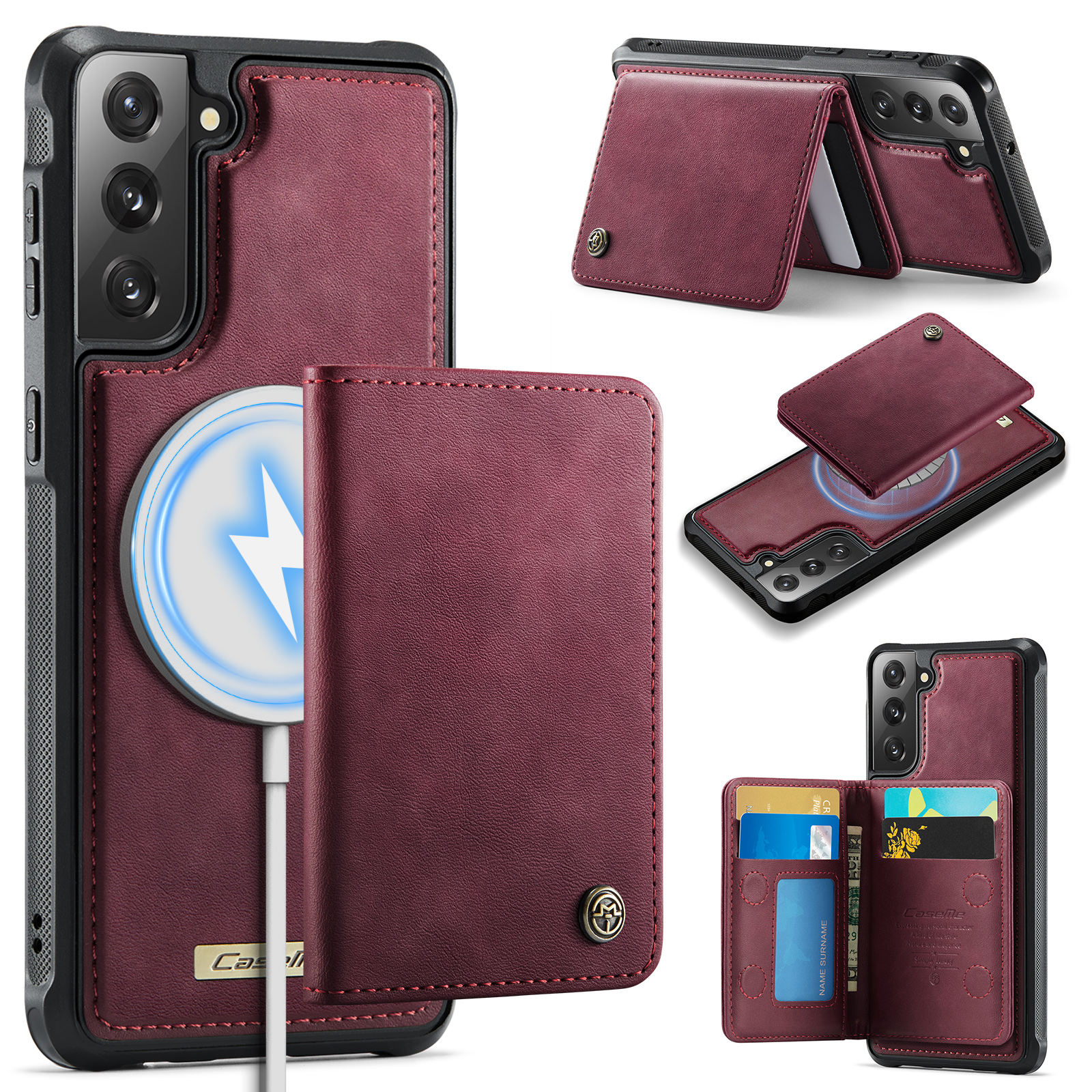 CASEME For Samsung Galaxy S21 FE 5G Magnetic Case  ME80 Series Leather PC TPU Phone Cover with Detachable Wallet - Red