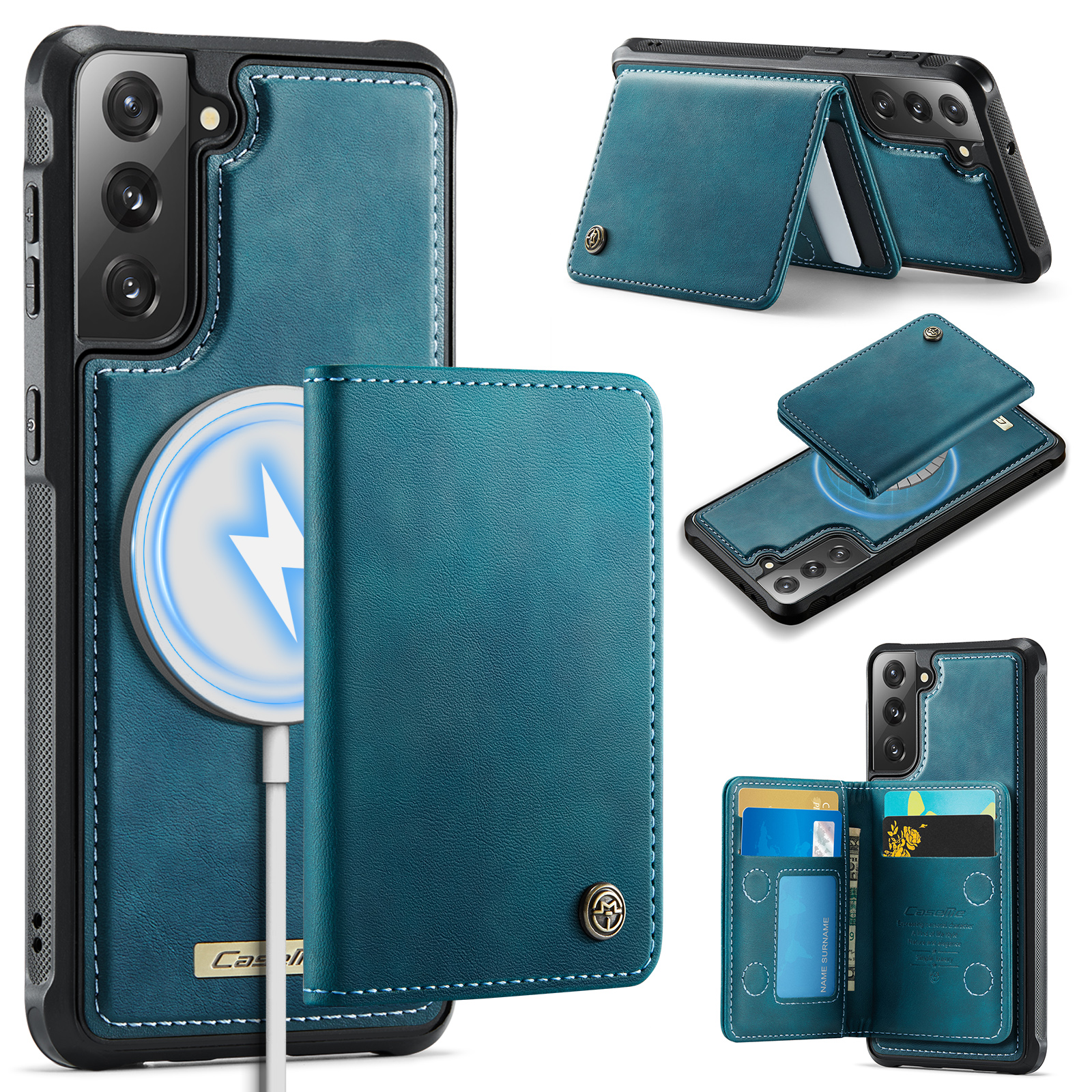 CASEME For Samsung Galaxy S21 FE 5G Magnetic Case  ME80 Series Leather PC TPU Phone Cover with Detachable Wallet - Green