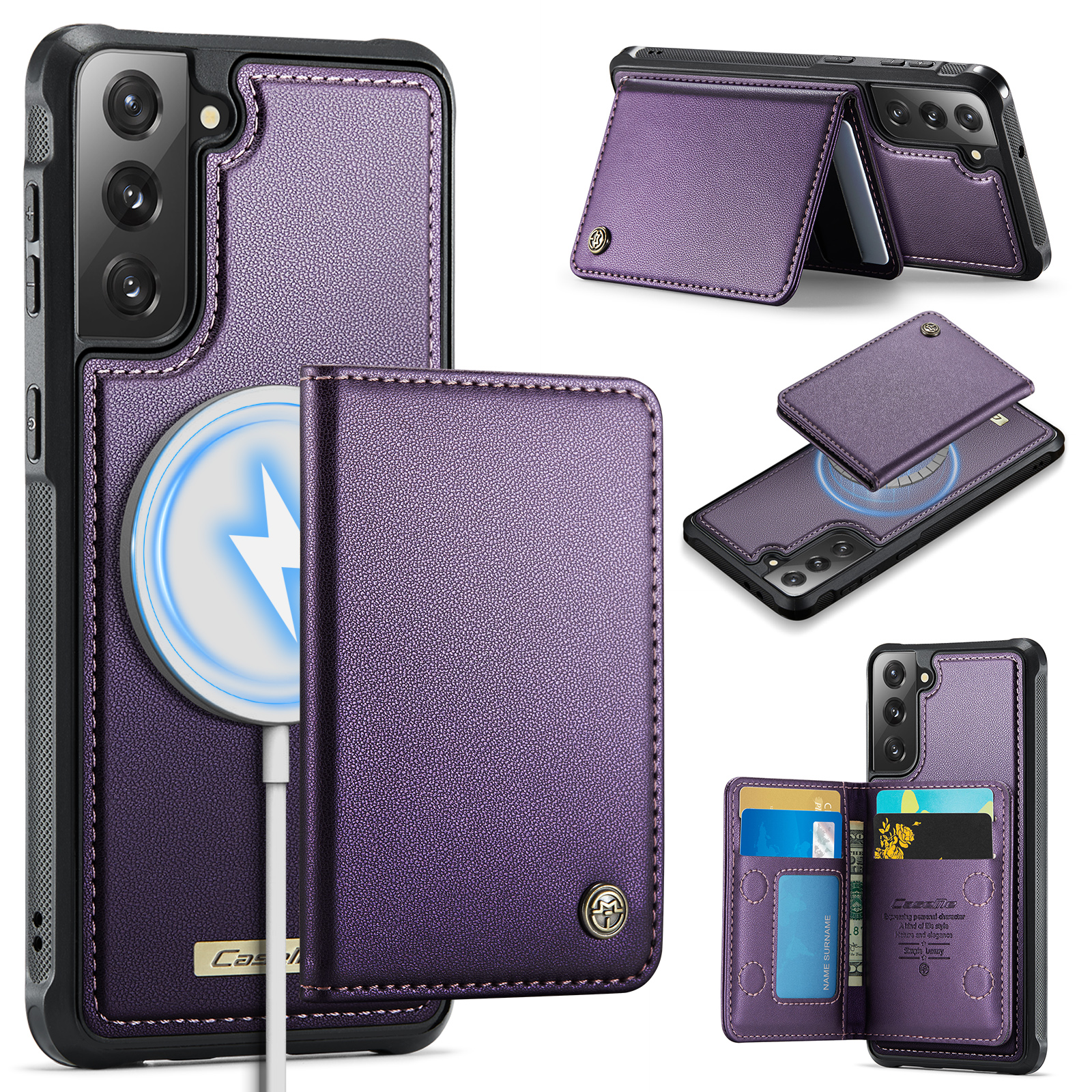 CASEME For Samsung Galaxy S21 FE 5G Magnetic Case  ME80 Series Leather PC TPU Phone Cover with Detachable Wallet - Purple