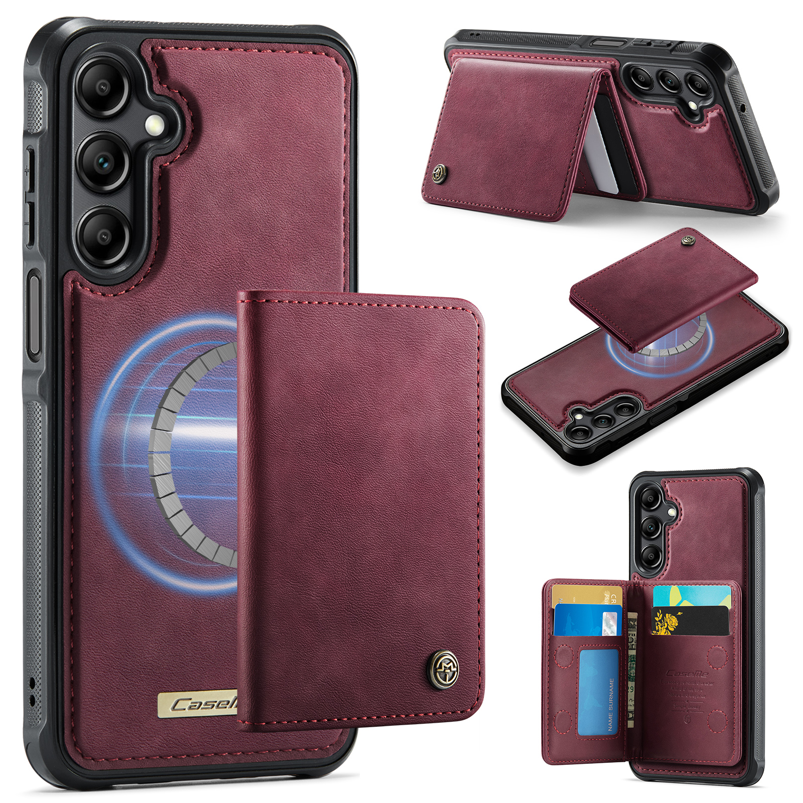 CASEME For Samsung Galaxy A14 4G / Galaxy M44 5G / Galaxy A14 5G Magnetic Case ME80 Series Leather PC TPU Phone Cover with Detachable Wallet - Red