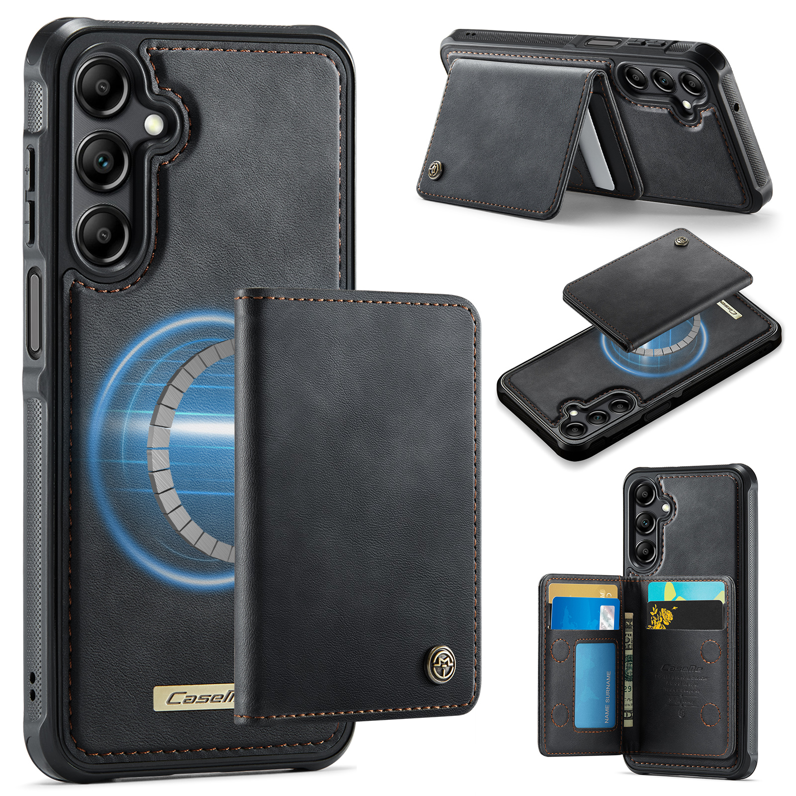 CASEME For Samsung Galaxy A14 4G / Galaxy M44 5G / Galaxy A14 5G Magnetic Case ME80 Series Leather PC TPU Phone Cover with Detachable Wallet - Black