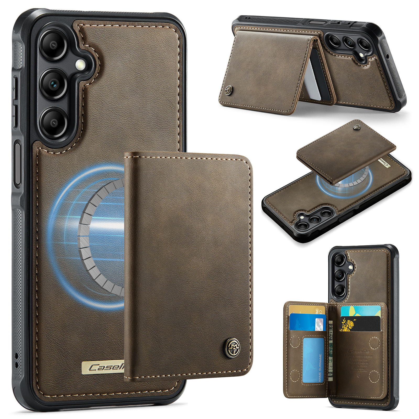 CASEME For Samsung Galaxy A14 4G / Galaxy M44 5G / Galaxy A14 5G Magnetic Case ME80 Series Leather PC TPU Phone Cover with Detachable Wallet - Coffee