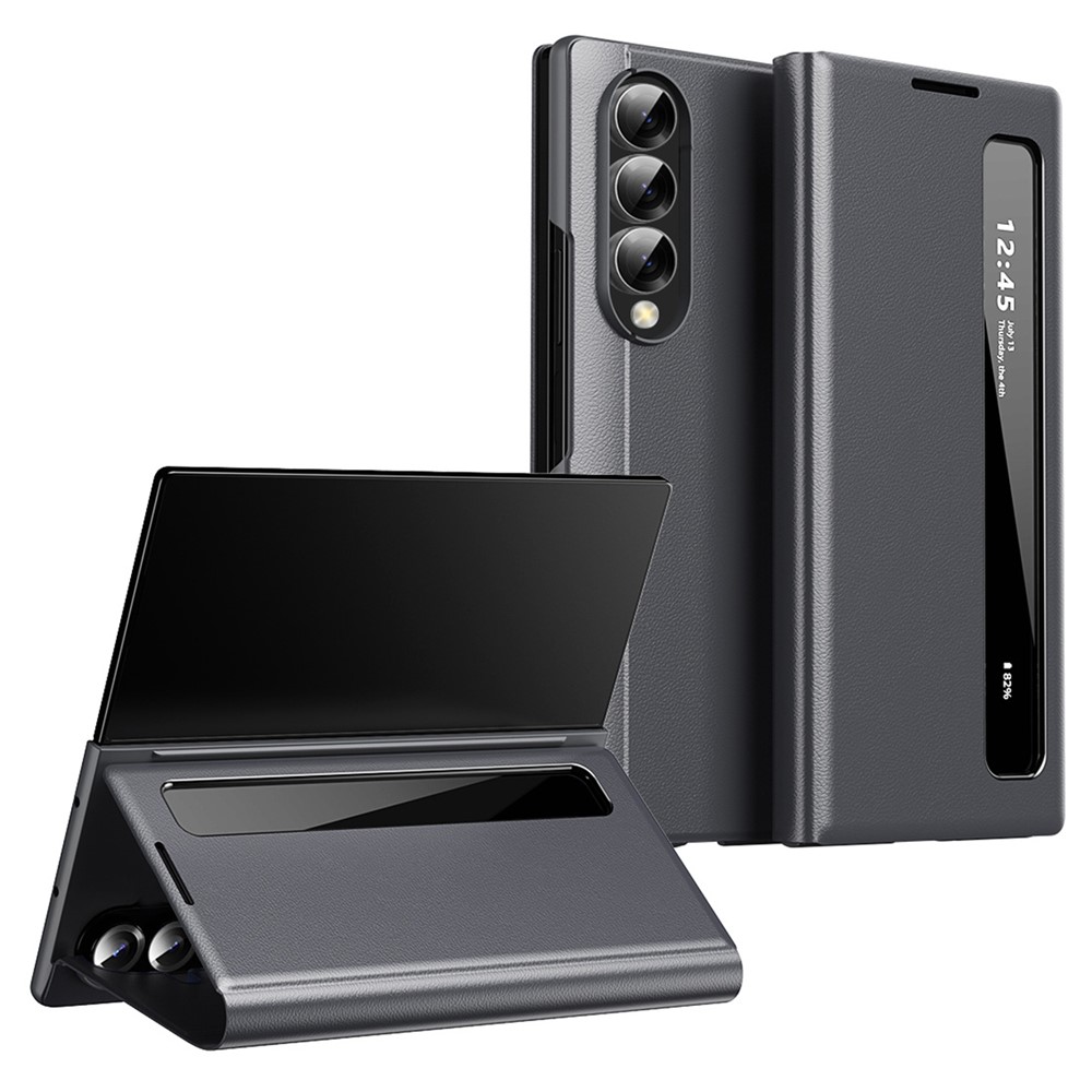For Samsung Galaxy Z Fold3 5G Case Smart View Window Leather Phone Cover - Grey