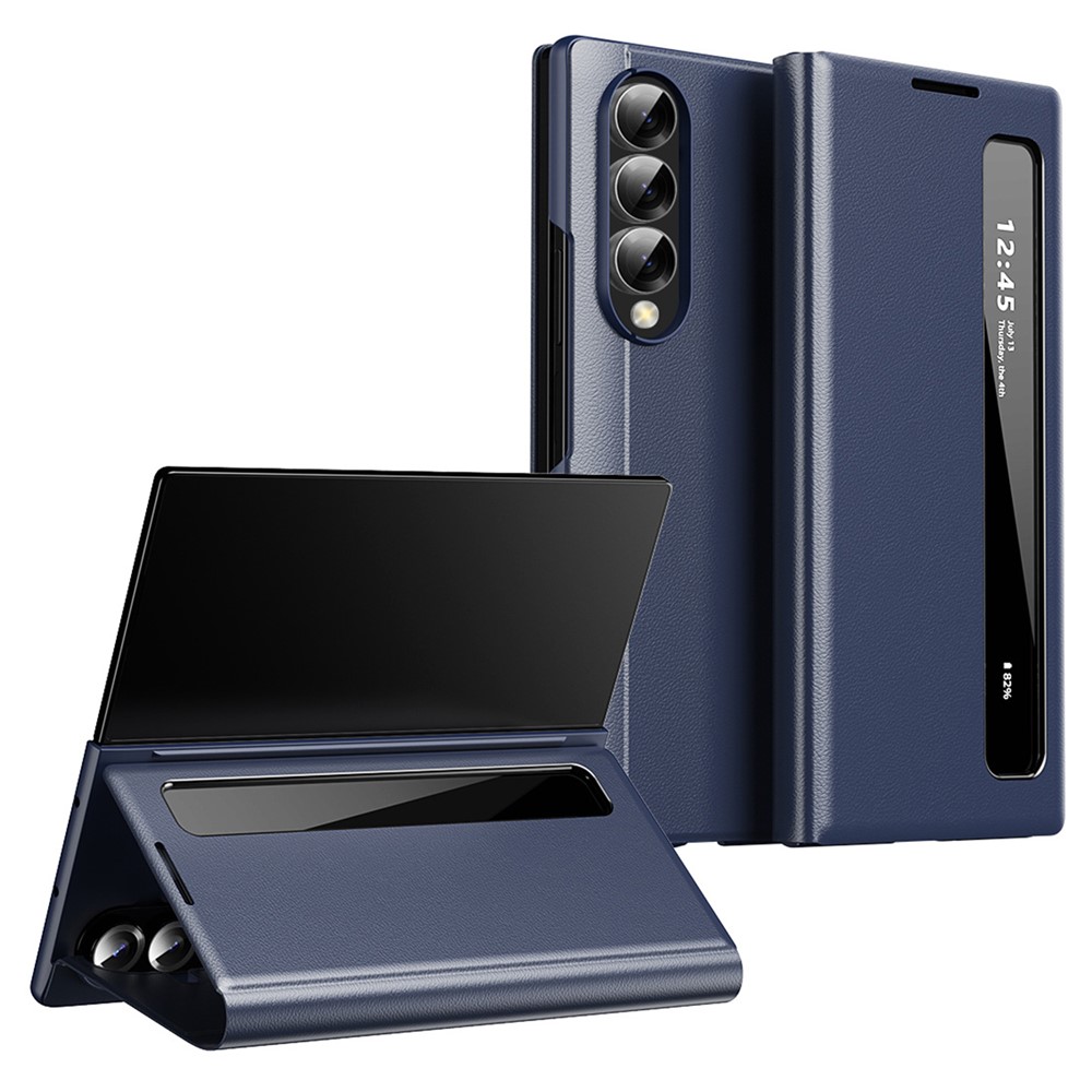 For Samsung Galaxy Z Fold3 5G Case Smart View Window Leather Phone Cover - Sapphire