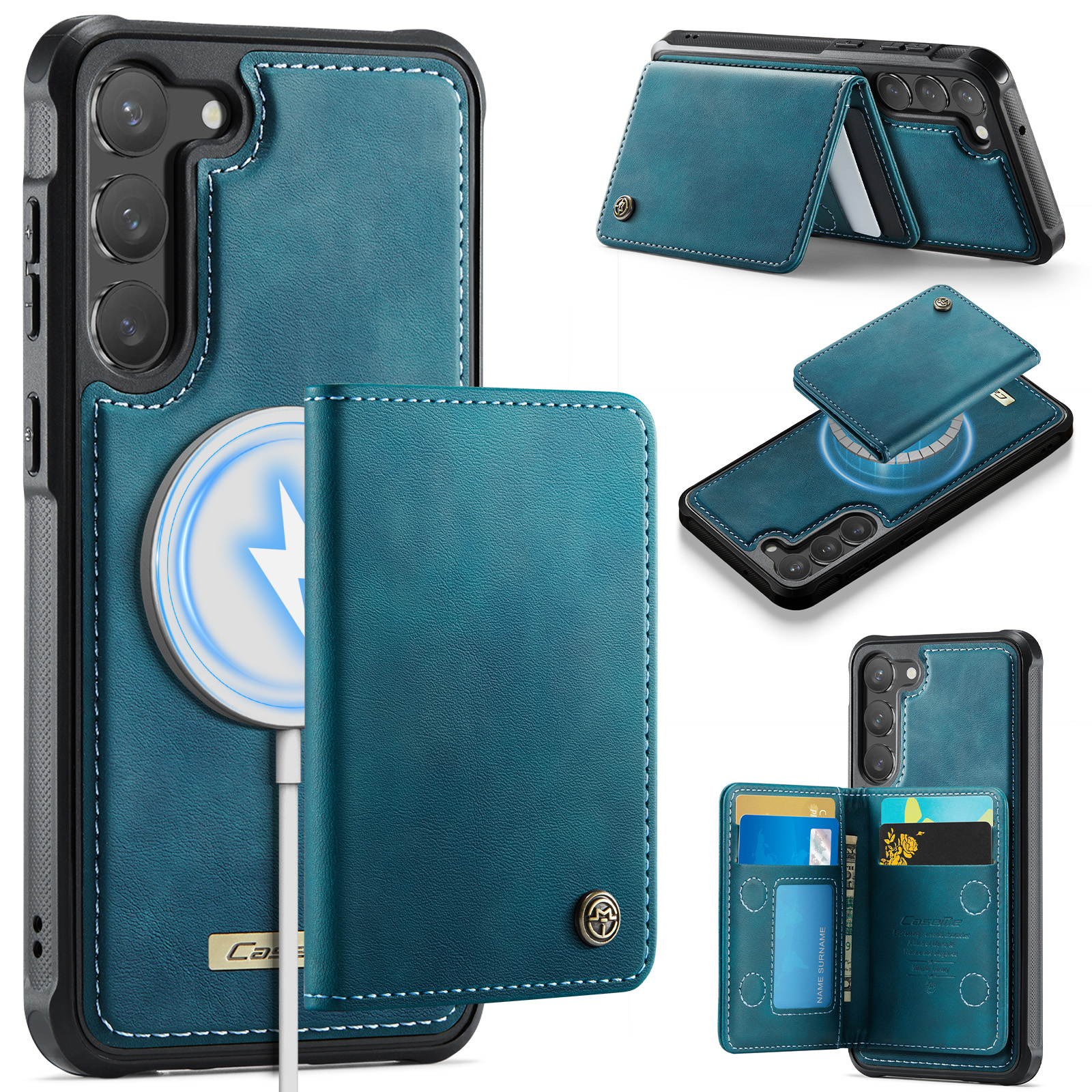 CASEME For Samsung Galaxy S23 Magnetic Case ME80 Series Leather PC TPU Phone Cover with Detachable Wallet - Green