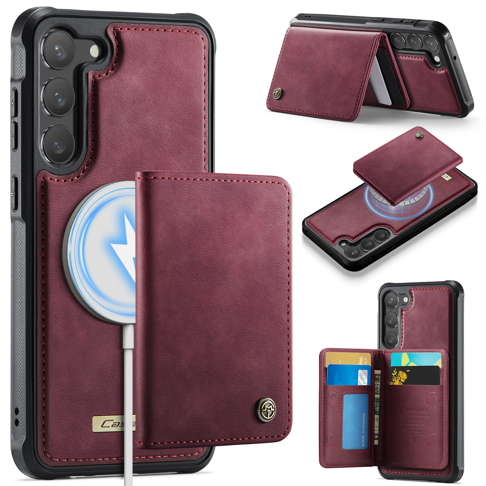 CASEME For Samsung Galaxy S23+ Magnetic Case  ME80 Series Leather PC TPU Phone Cover with Detachable Wallet - Red