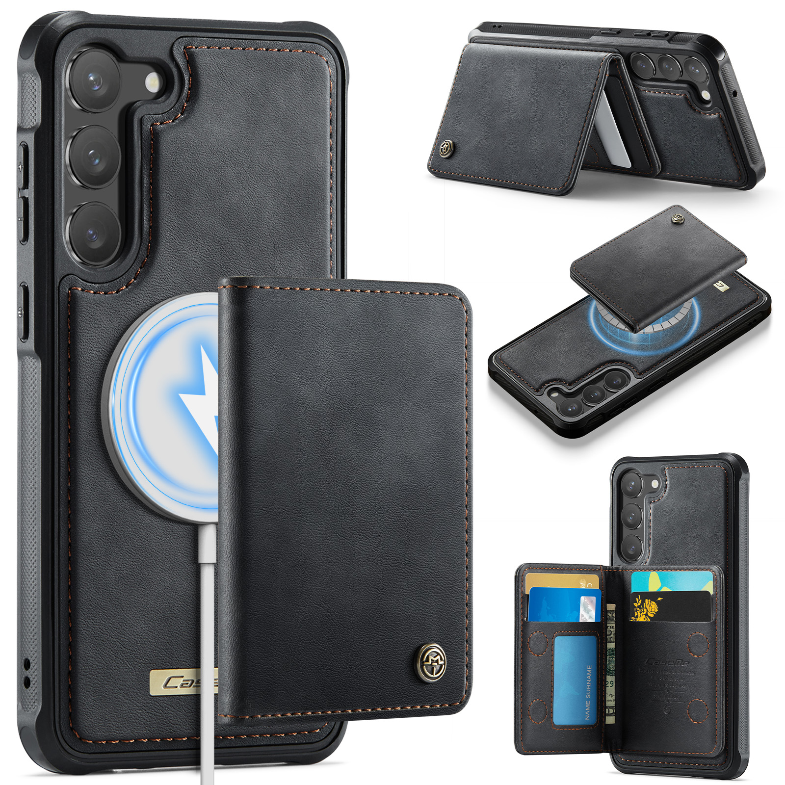 CASEME For Samsung Galaxy S23+ Magnetic Case  ME80 Series Leather PC TPU Phone Cover with Detachable Wallet - Black