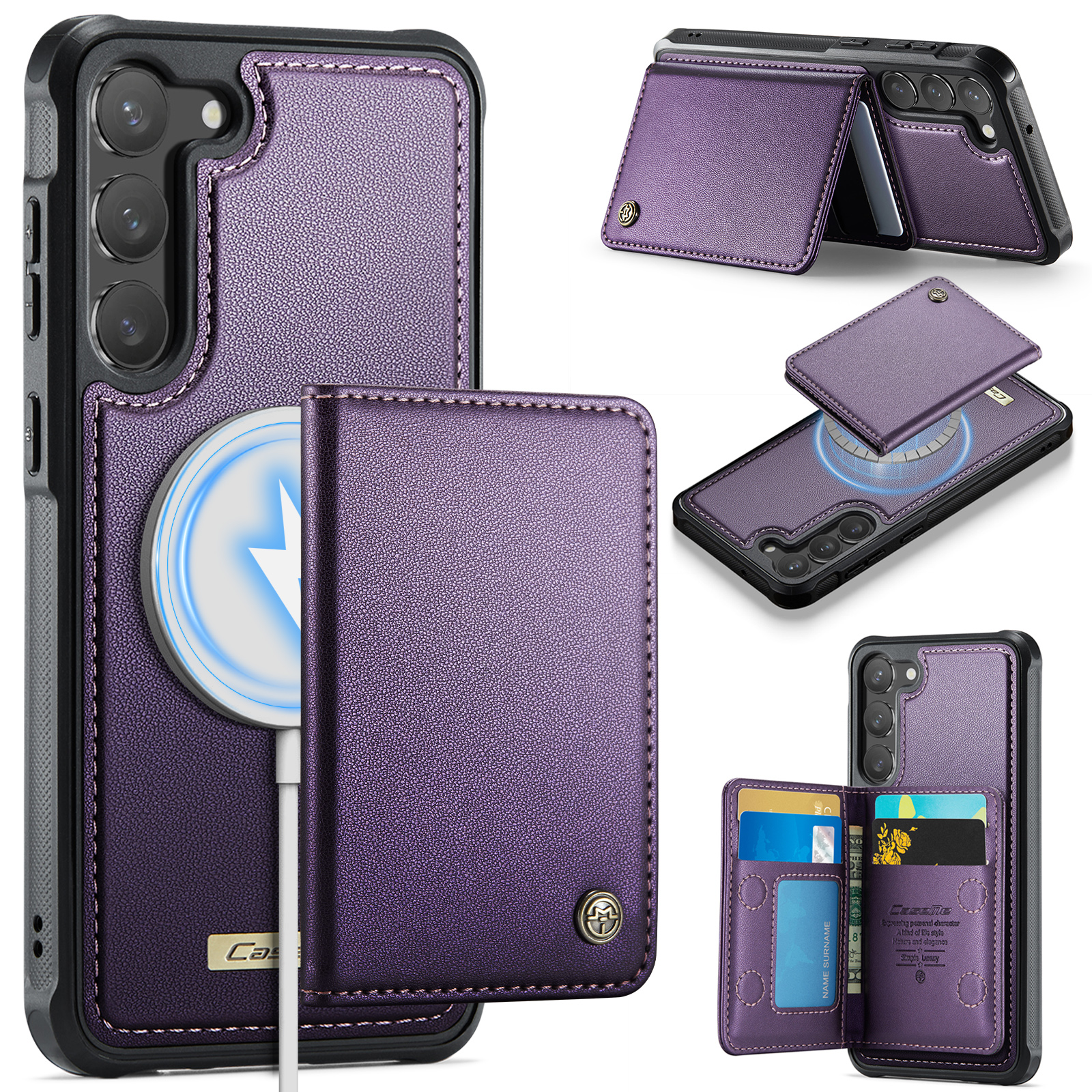 CASEME For Samsung Galaxy S23+ Magnetic Case  ME80 Series Leather PC TPU Phone Cover with Detachable Wallet - Purple
