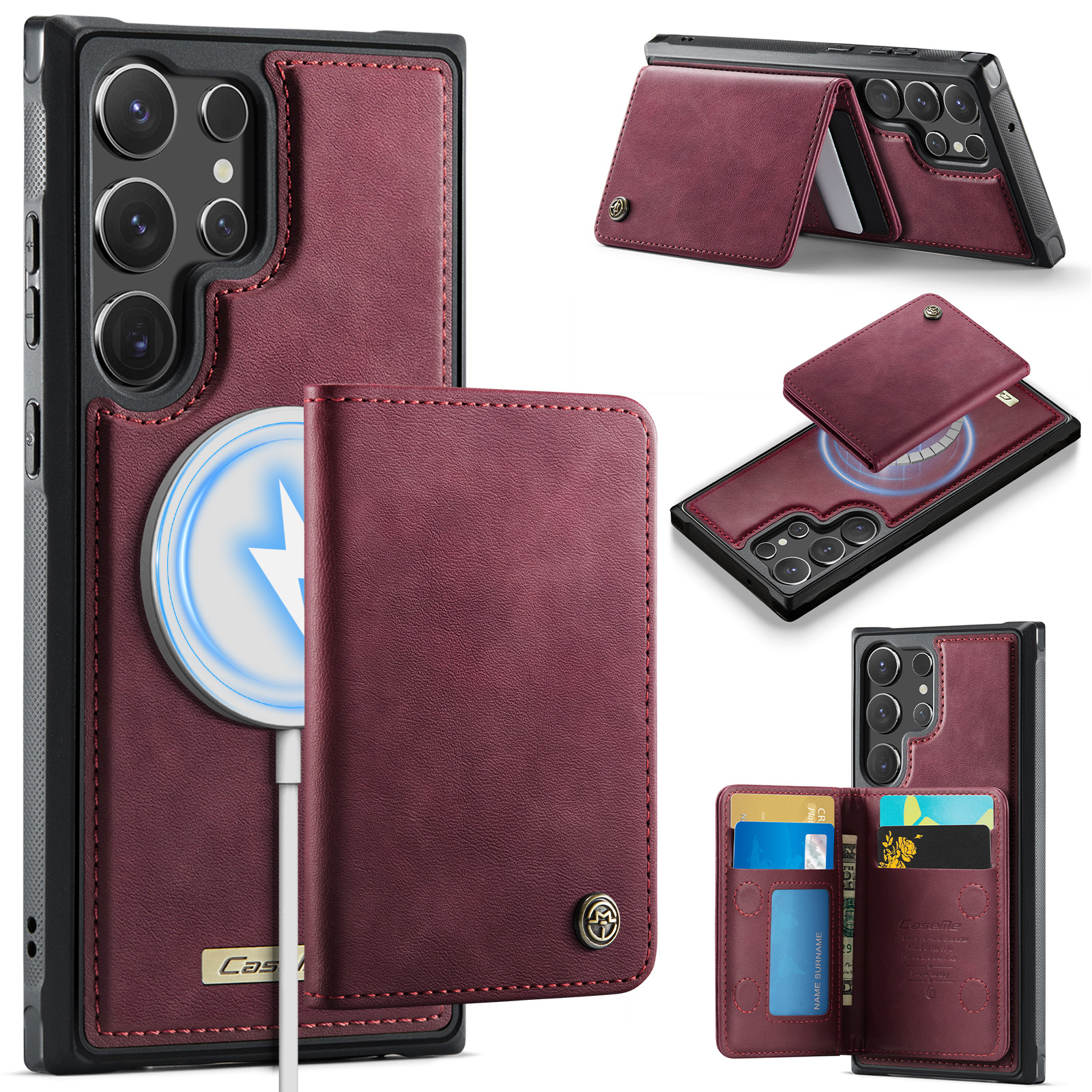 CASEME For Samsung Galaxy S23 Ultra Magnetic Case  ME80 Series Leather PC TPU Phone Cover with Detachable Wallet - Red