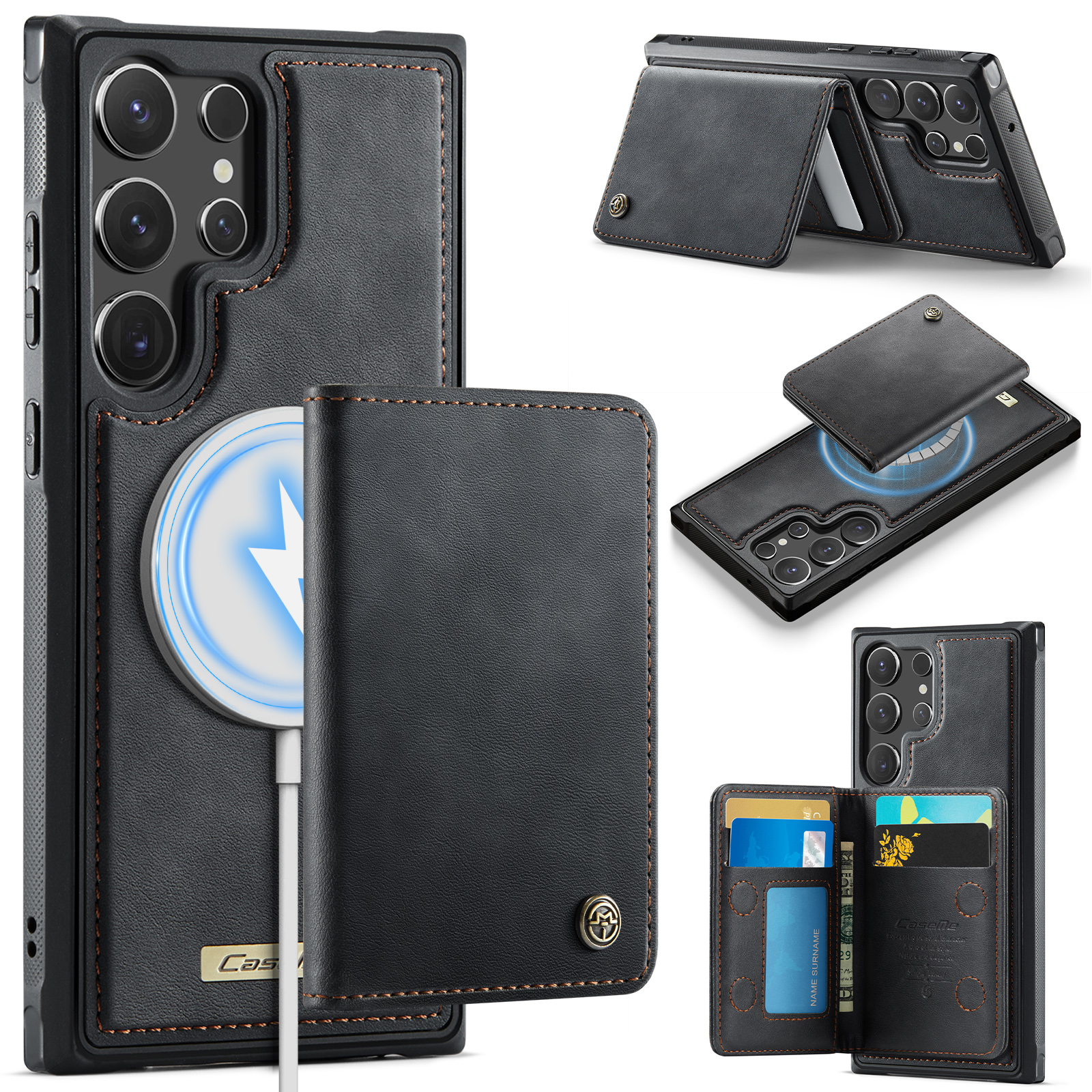 CASEME For Samsung Galaxy S23 Ultra Magnetic Case  ME80 Series Leather PC TPU Phone Cover with Detachable Wallet - Black