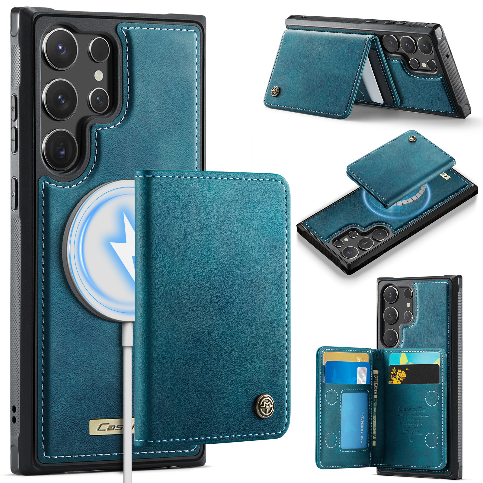 CASEME For Samsung Galaxy S23 Ultra Magnetic Case ME80 Series Leather PC TPU Phone Cover with Detachable Wallet - Green