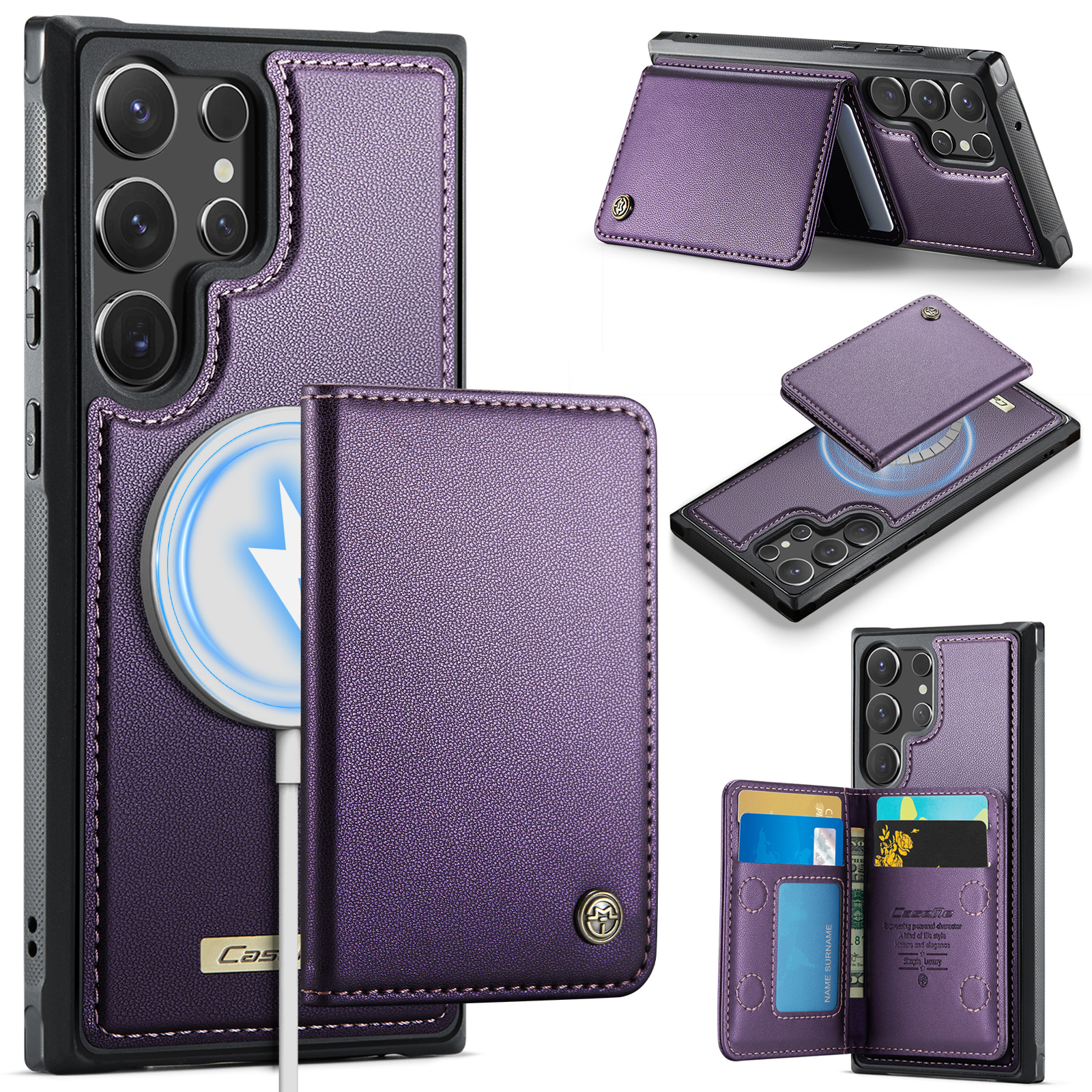 CASEME For Samsung Galaxy S23 Ultra Magnetic Case  ME80 Series Leather PC TPU Phone Cover with Detachable Wallet - Purple