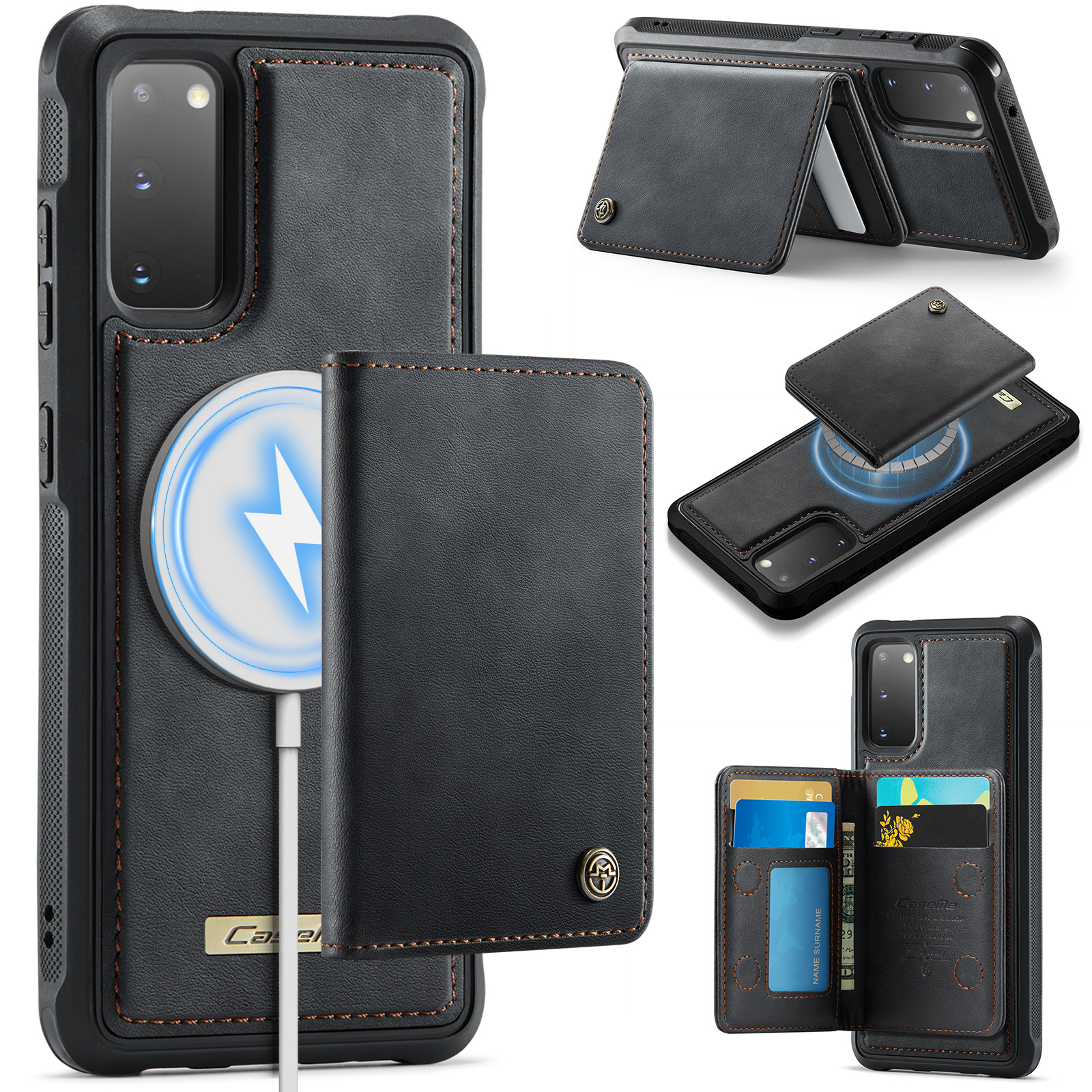 CASEME For Samsung Galaxy S20 4G / Galaxy S20 5G Magnetic Case  ME80 Series Leather PC TPU Phone Cover with Detachable Wallet - Black