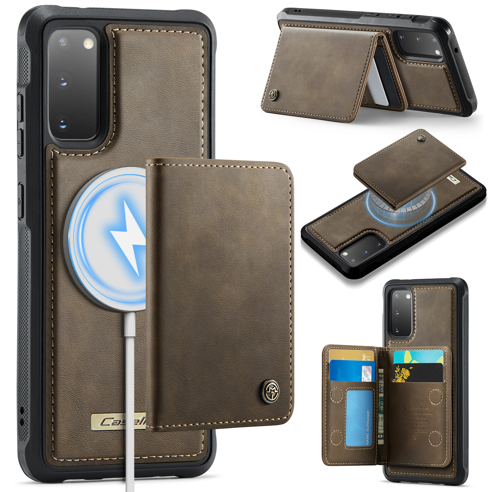 CASEME For Samsung Galaxy S20 4G / Galaxy S20 5G Magnetic Case  ME80 Series Leather PC TPU Phone Cover with Detachable Wallet - Coffee