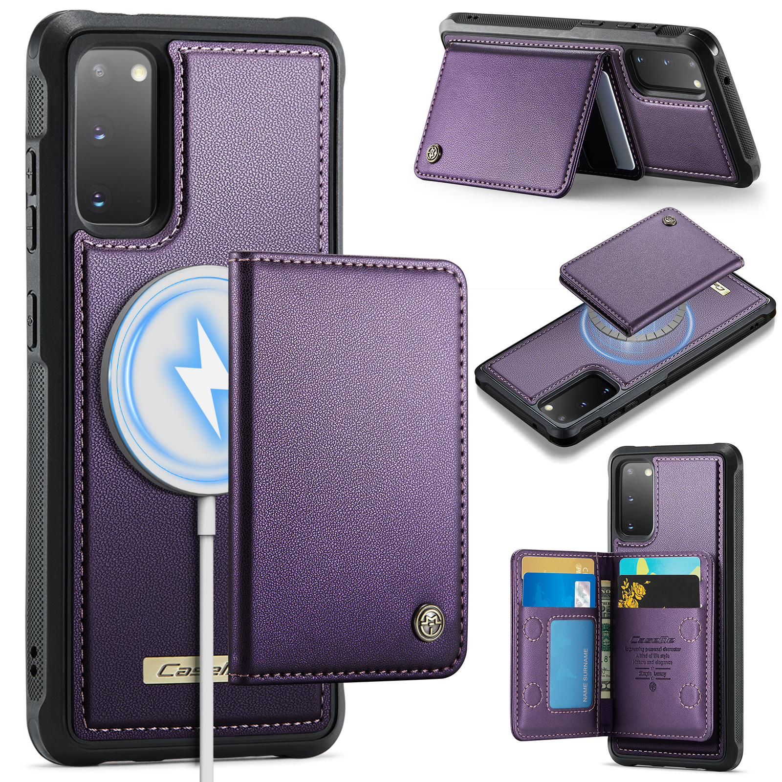 CASEME For Samsung Galaxy S20 4G / Galaxy S20 5G Magnetic Case  ME80 Series Leather PC TPU Phone Cover with Detachable Wallet - Purple
