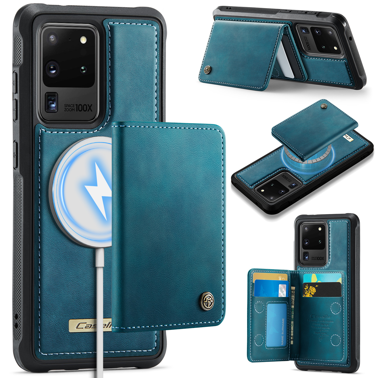CASEME For Samsung Galaxy S20 Ultra Magnetic Case  ME80 Series Leather PC TPU Phone Cover with Detachable Wallet - Green