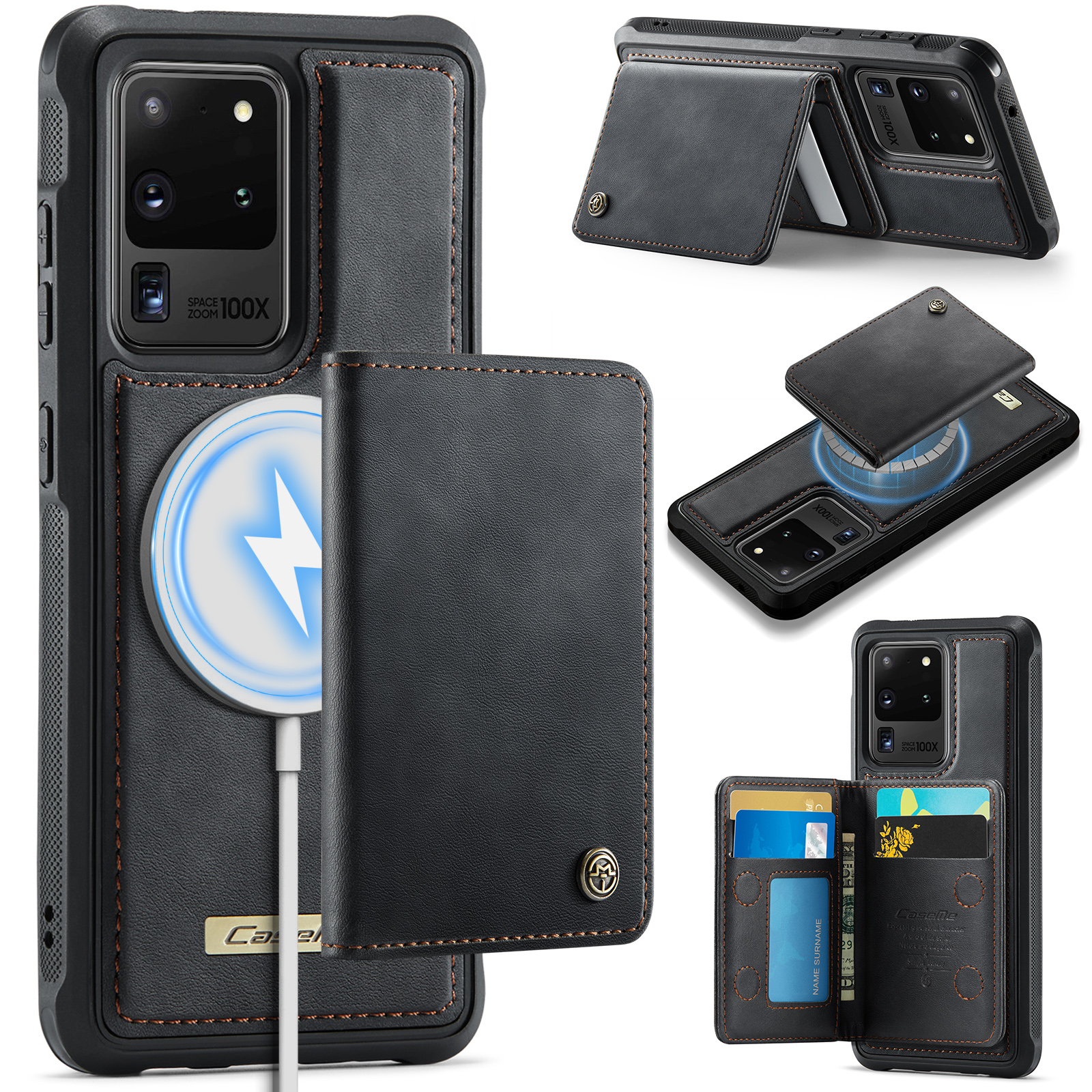 CASEME For Samsung Galaxy S20 Ultra Magnetic Case  ME80 Series Leather PC TPU Phone Cover with Detachable Wallet - Black
