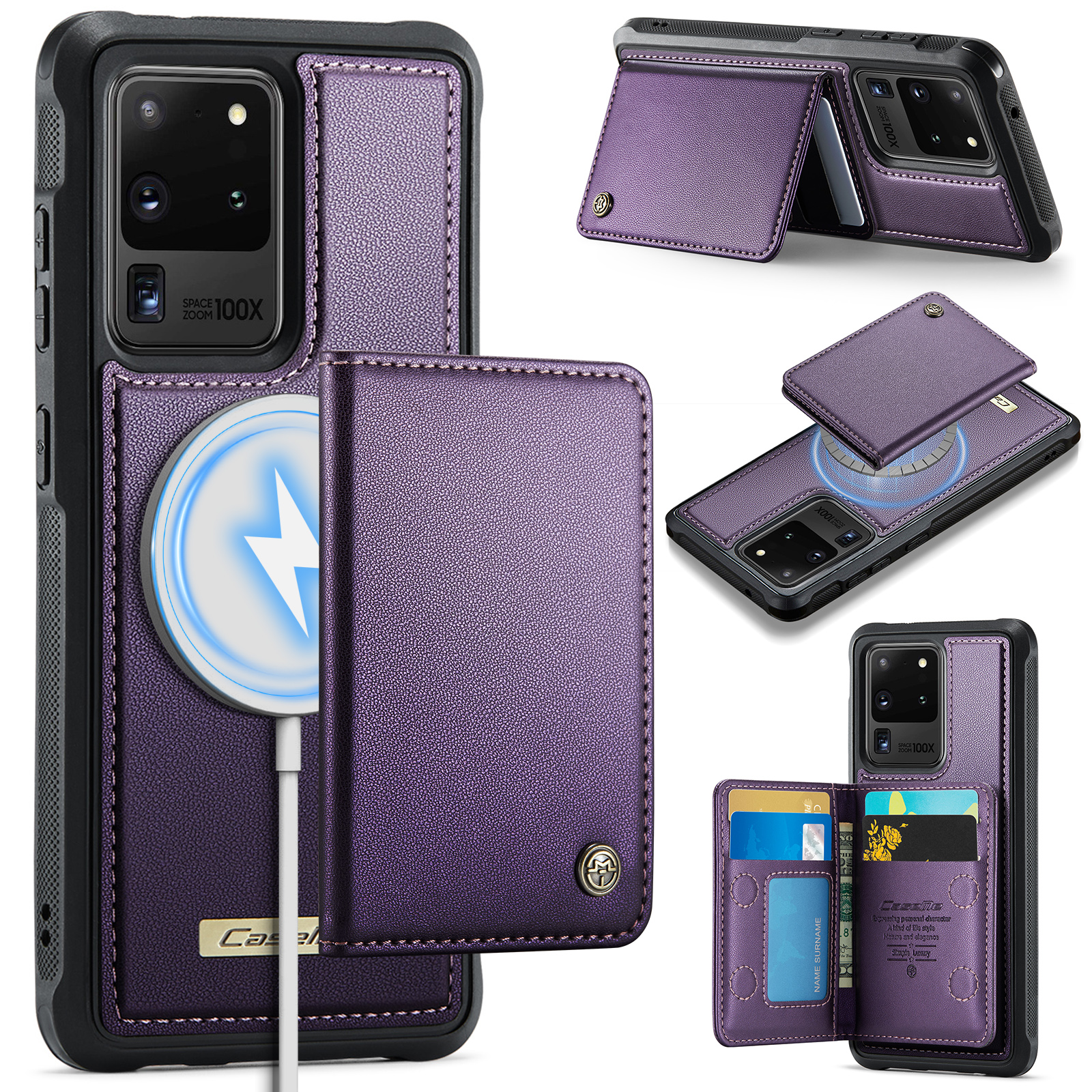 CASEME For Samsung Galaxy S20 Ultra Magnetic Case  ME80 Series Leather PC TPU Phone Cover with Detachable Wallet - Purple