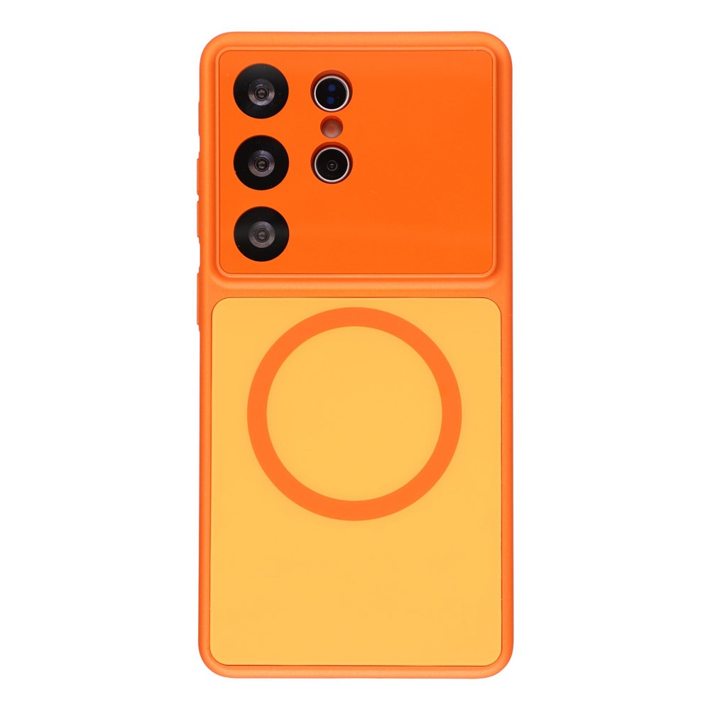 For Samsung Galaxy S23 Ultra Magnetic Case AG Matte Glass Shockproof Phone Cover - Orange