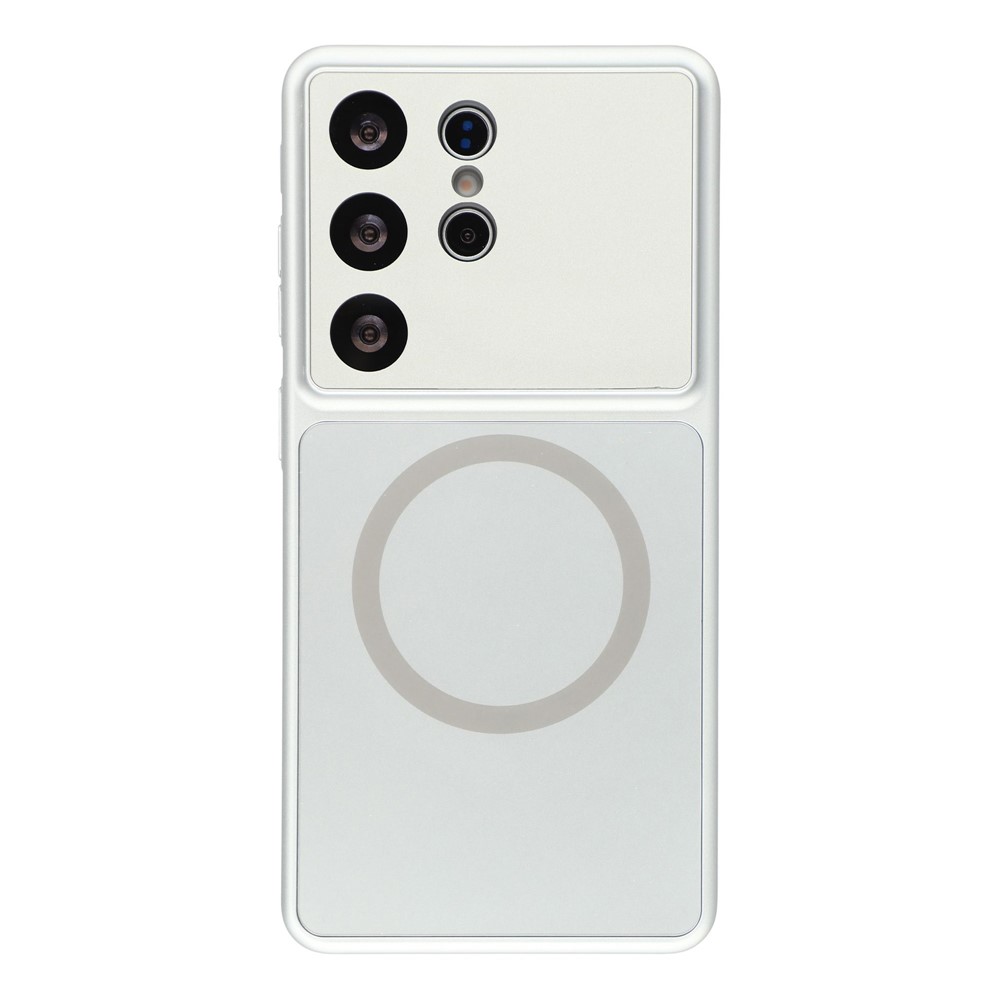 For Samsung Galaxy S23 Ultra Magnetic Case AG Matte Glass Shockproof Phone Cover - Titanium Silver