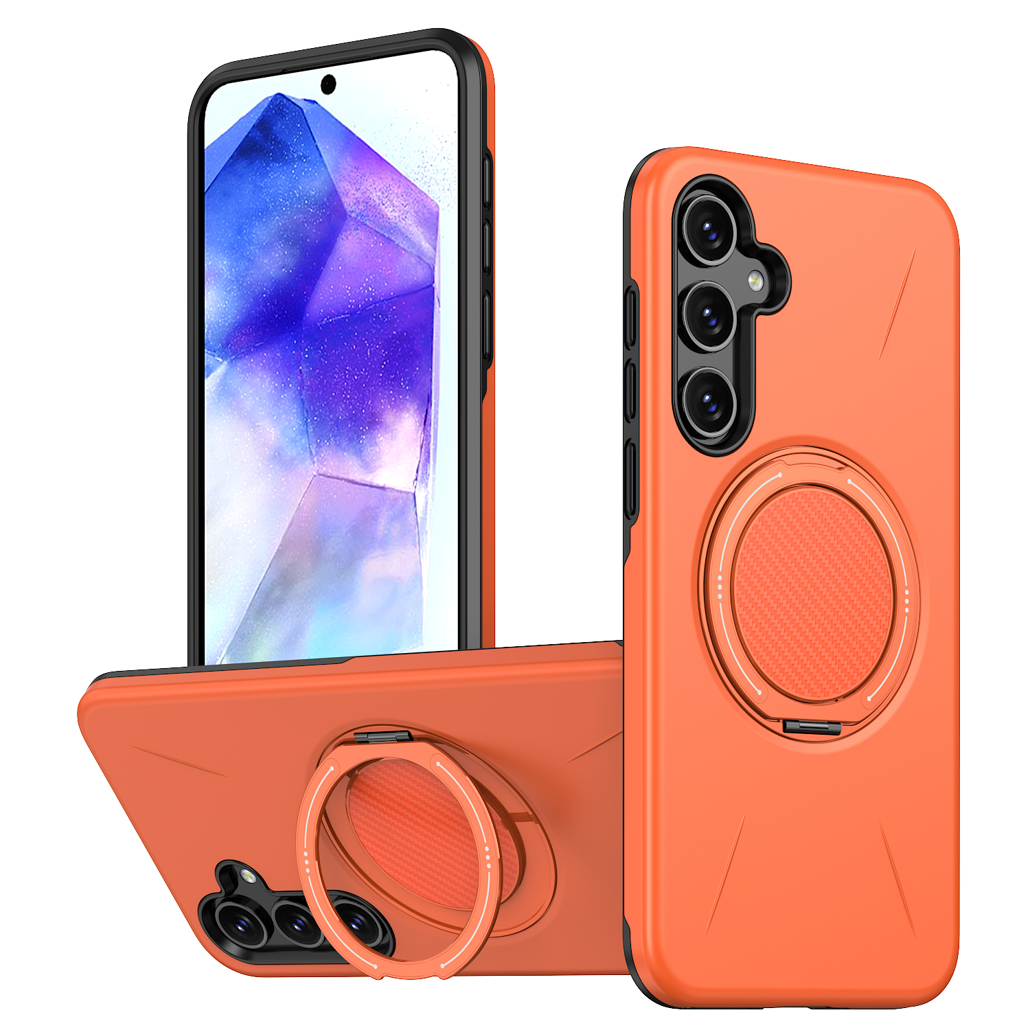 For Samsung Galaxy A05s 4G Magnetic Case Rotating Kickstand TPU + PC Phone Cover - Orange
