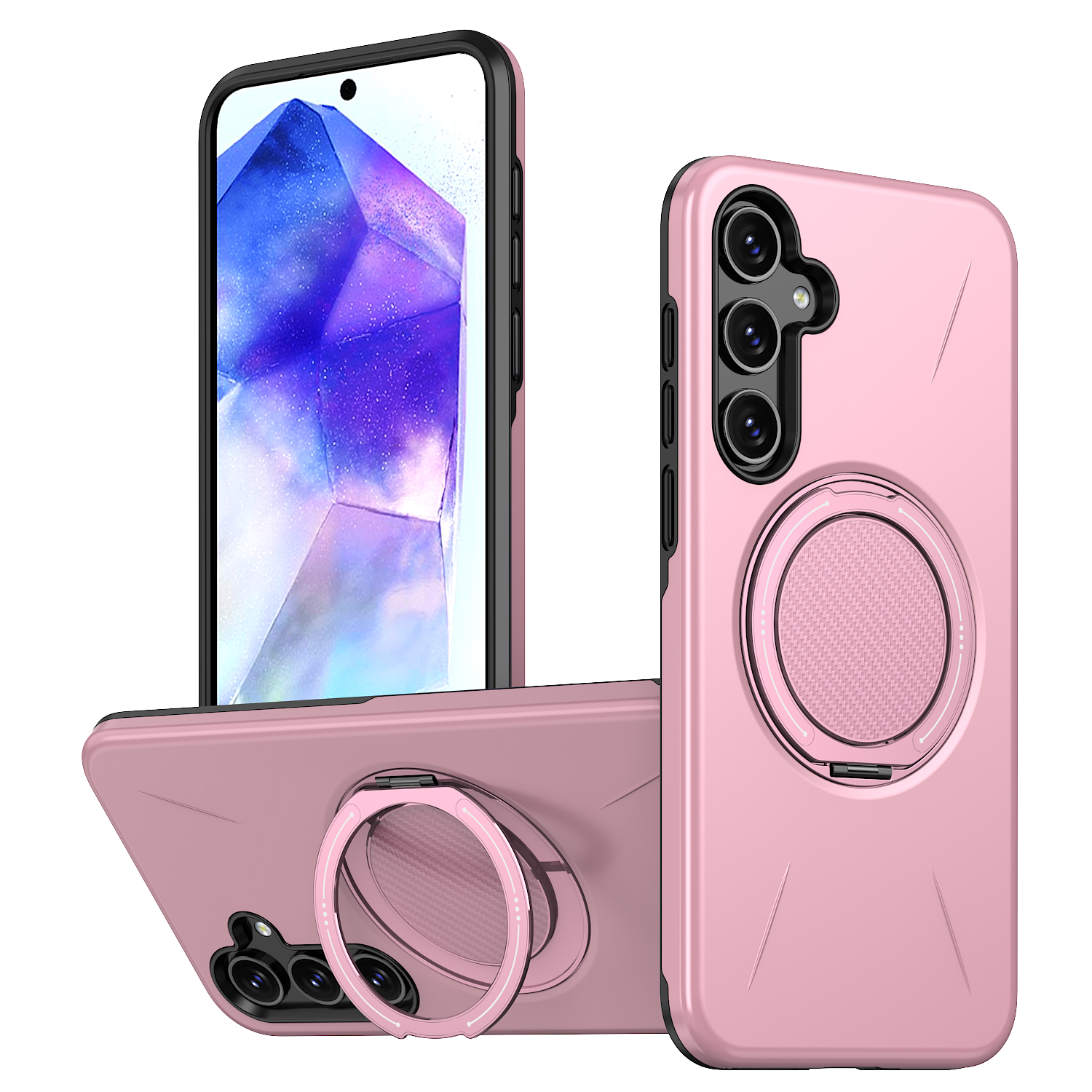 For Samsung Galaxy A05s 4G Magnetic Case Rotating Kickstand TPU + PC Phone Cover - Pink