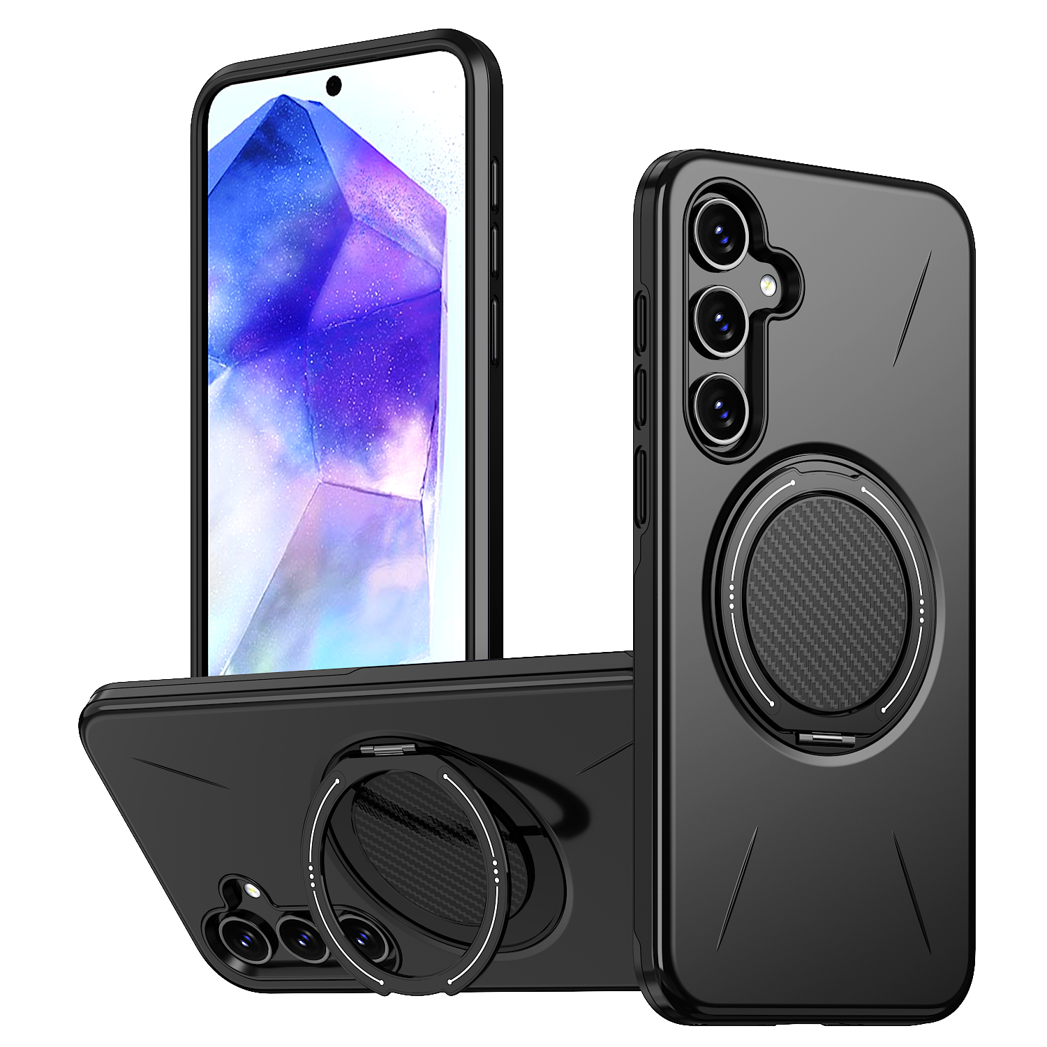 For Samsung Galaxy A05s 4G Magnetic Case Rotating Kickstand TPU + PC Phone Cover - Black