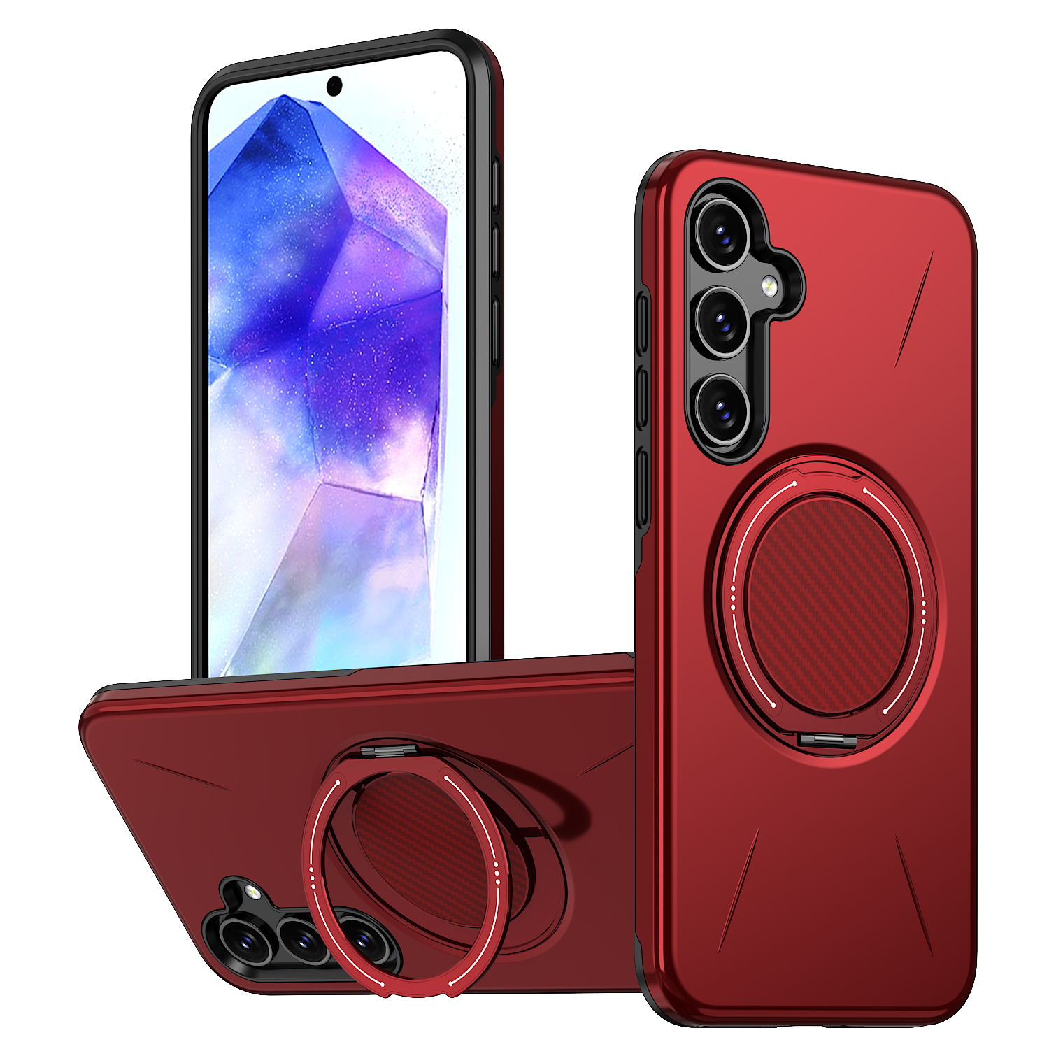 For Samsung Galaxy A05s 4G Magnetic Case Rotating Kickstand TPU + PC Phone Cover - Red