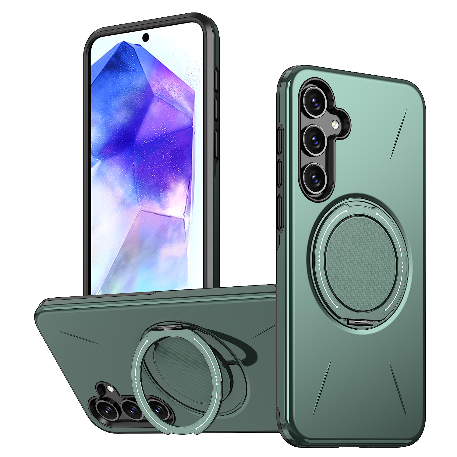 For Samsung Galaxy A05s 4G Magnetic Case Rotating Kickstand TPU + PC Phone Cover - Green