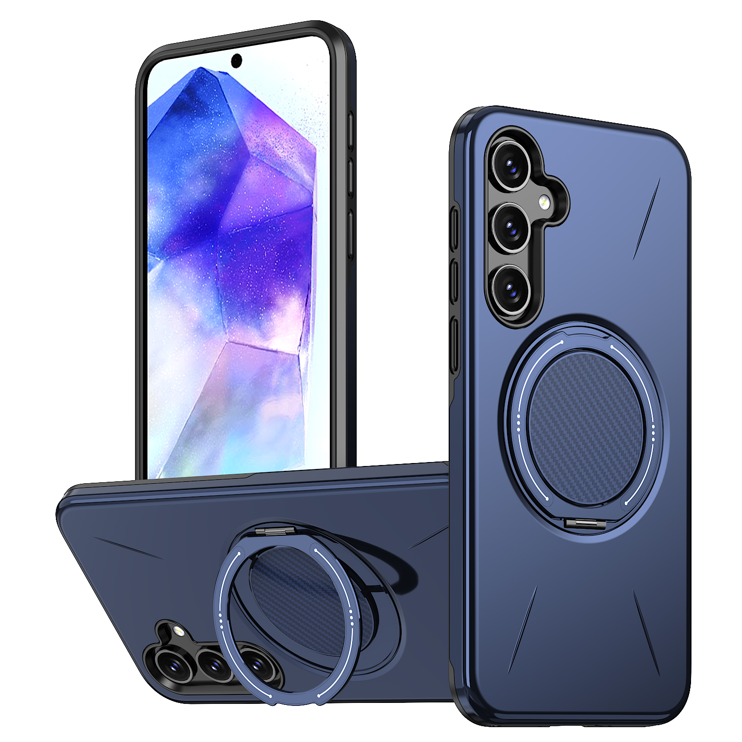 For Samsung Galaxy A05s 4G Magnetic Case Rotating Kickstand TPU + PC Phone Cover - Blue
