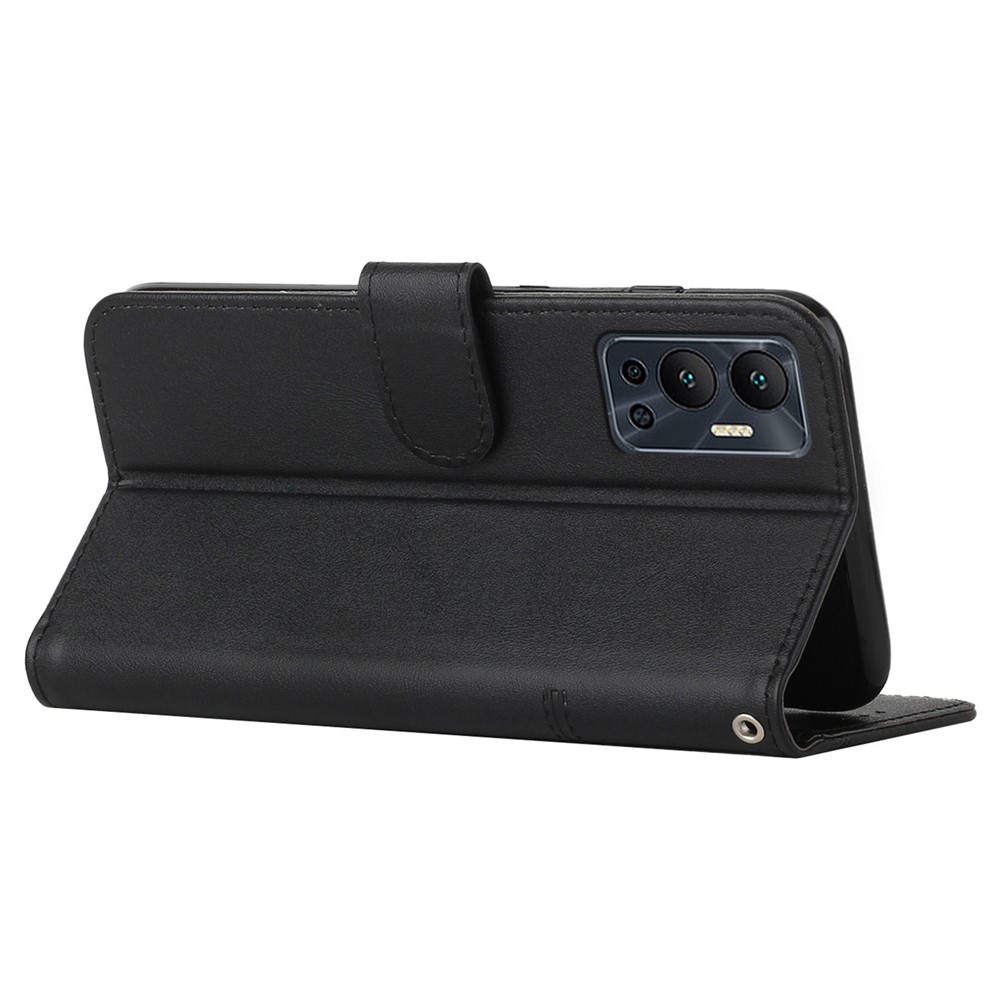 For Infinix Hot 12 4G Stand Wallet Stitching PU Leather Case Full Protection TPU Phone Cover with Strap - Black-3