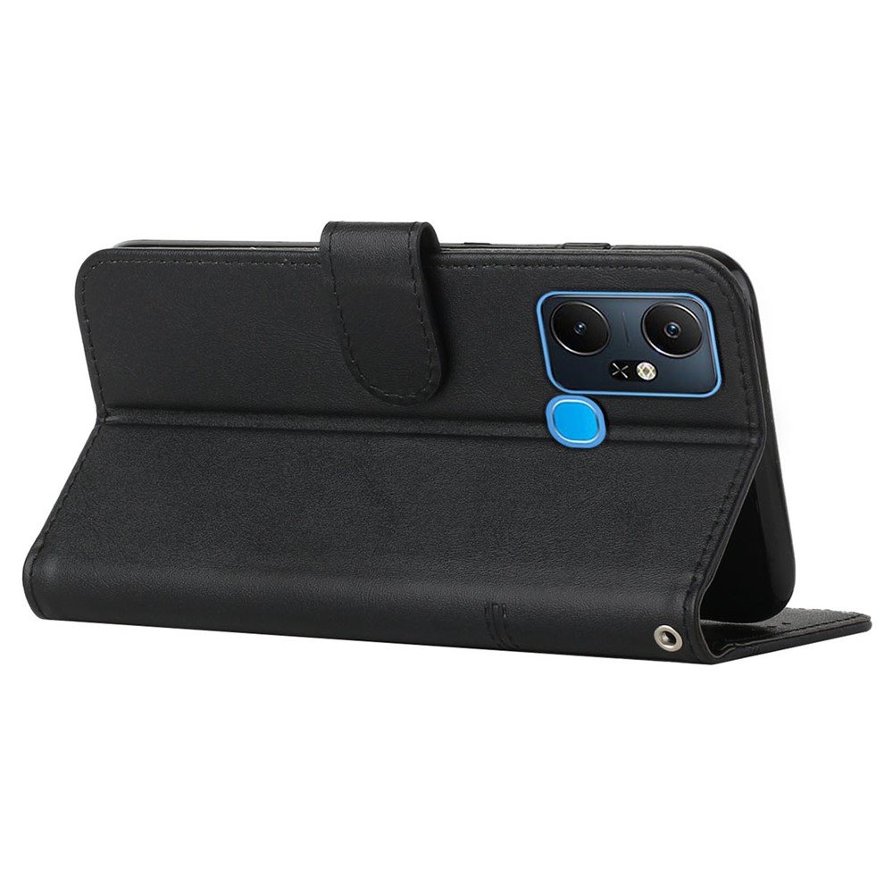 For Infinix Smart 6 Plus (India) 4G Stitching PU Leather Phone Cover Folio Flip Stand Wallet Magnetic Clasp Case with Strap - Black-3