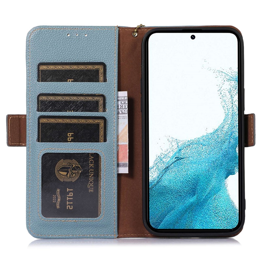 Genuine Leather Case for Samsung Galaxy S23 Plus 5G, Side Magnetic Closure Phone Case RFID Blocking Wallet Phone Cover with Stand - Blue-2