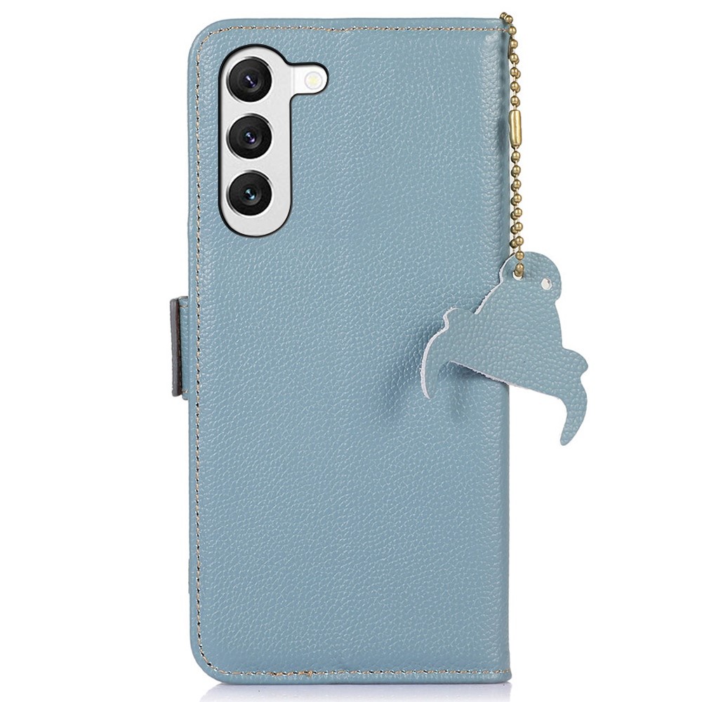 Genuine Leather Case for Samsung Galaxy S23 Plus 5G, Side Magnetic Closure Phone Case RFID Blocking Wallet Phone Cover with Stand - Blue-7