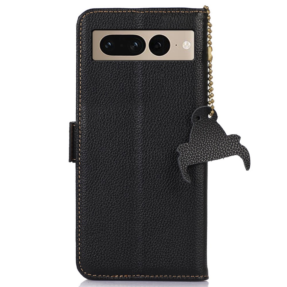 Genuine Leather Case for Google Pixel 7 Pro 5G, Shockproof Side Magnetic Closure Phone Case RFID Blocking Wallet Phone Cover with Stand - Black-7
