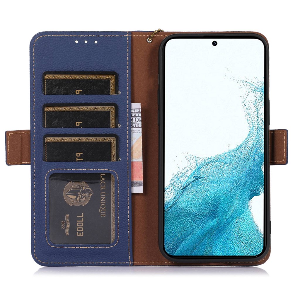 Genuine Leather Case for Samsung Galaxy S22 Ultra 5G, Scratch Proof Side Magnetic Closure Phone Case RFID Blocking Wallet Phone Cover with Stand - Sapphire-2