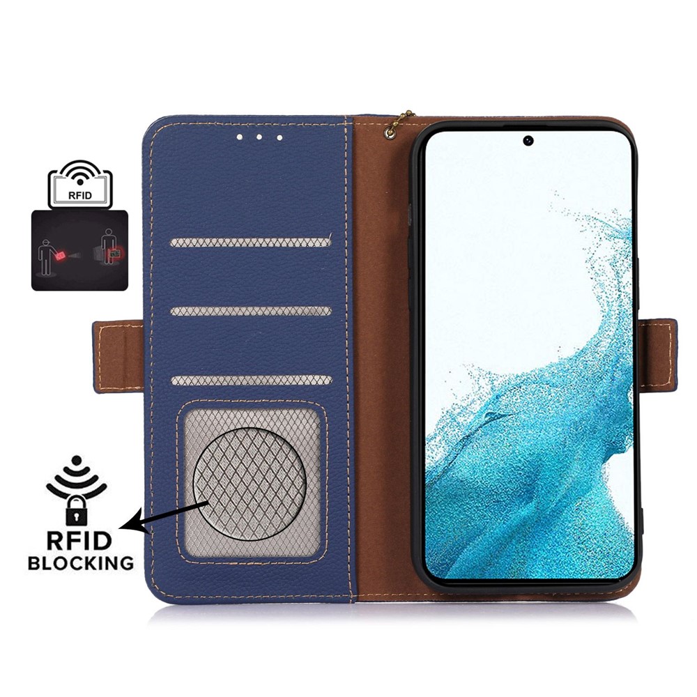 Genuine Leather Case for Samsung Galaxy S22 Ultra 5G, Scratch Proof Side Magnetic Closure Phone Case RFID Blocking Wallet Phone Cover with Stand - Sapphire-4
