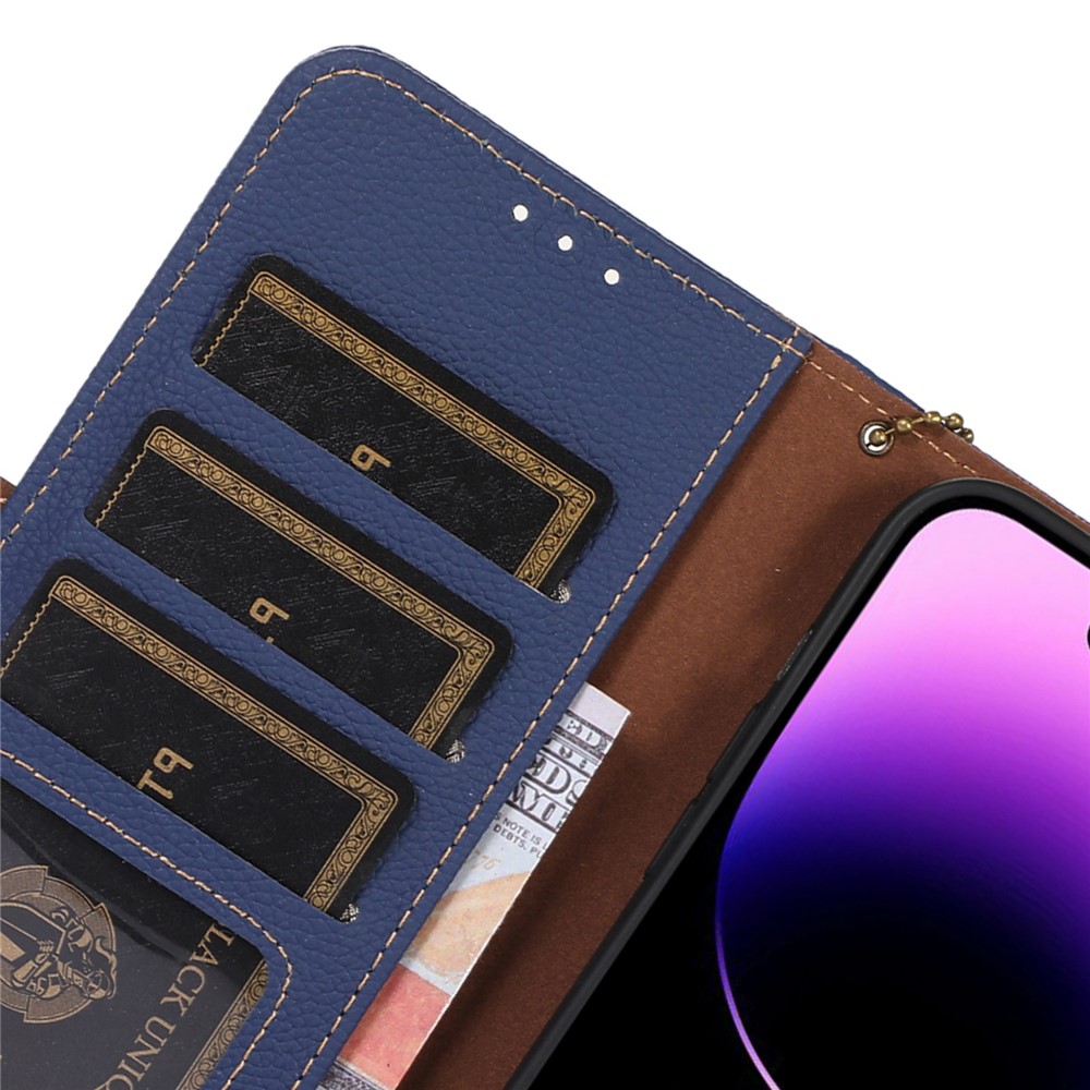 Genuine Leather Case for Samsung Galaxy S22 Ultra 5G, Scratch Proof Side Magnetic Closure Phone Case RFID Blocking Wallet Phone Cover with Stand - Sapphire-5