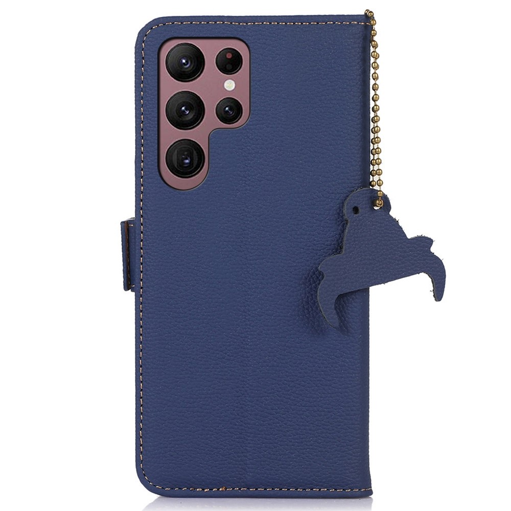 Genuine Leather Case for Samsung Galaxy S22 Ultra 5G, Scratch Proof Side Magnetic Closure Phone Case RFID Blocking Wallet Phone Cover with Stand - Sapphire-7