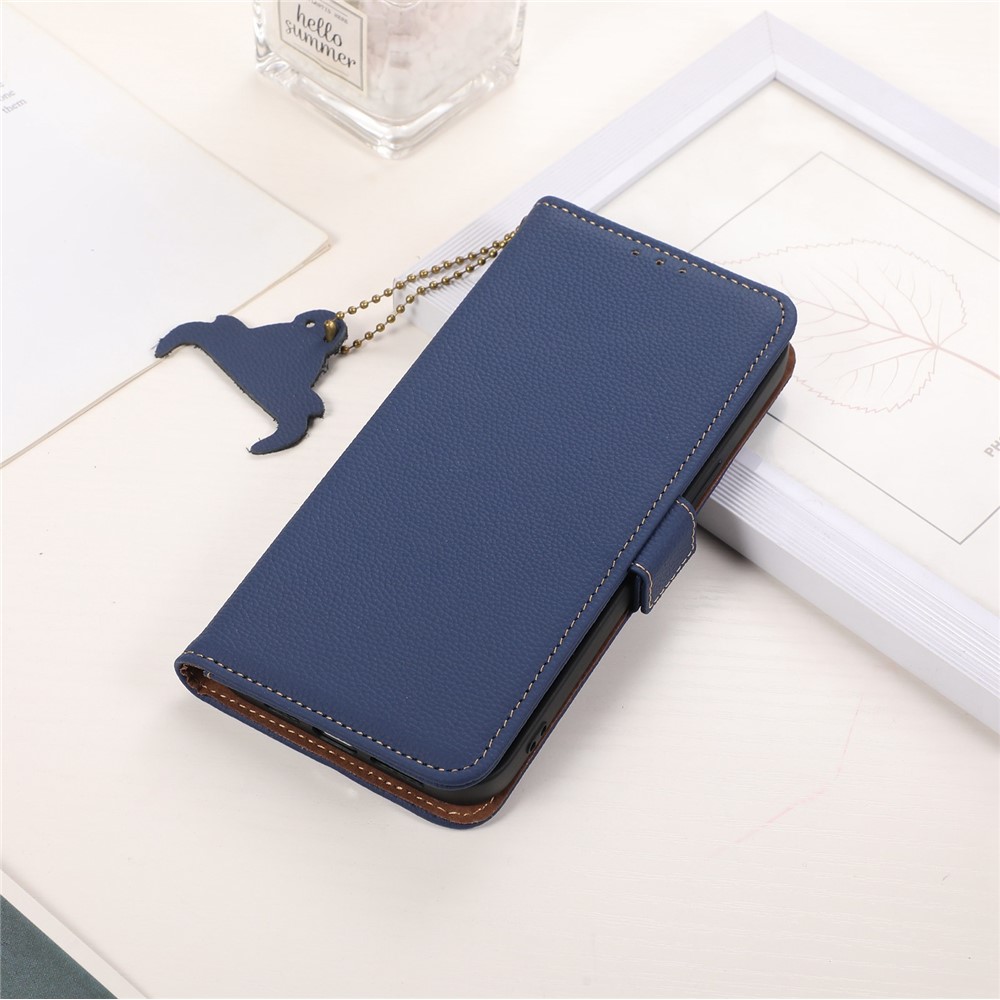 Genuine Leather Case for iPhone 14 Plus, Bump Proof Side Magnetic Closure Phone Case RFID Blocking Wallet Phone Cover with Stand - Sapphire-6