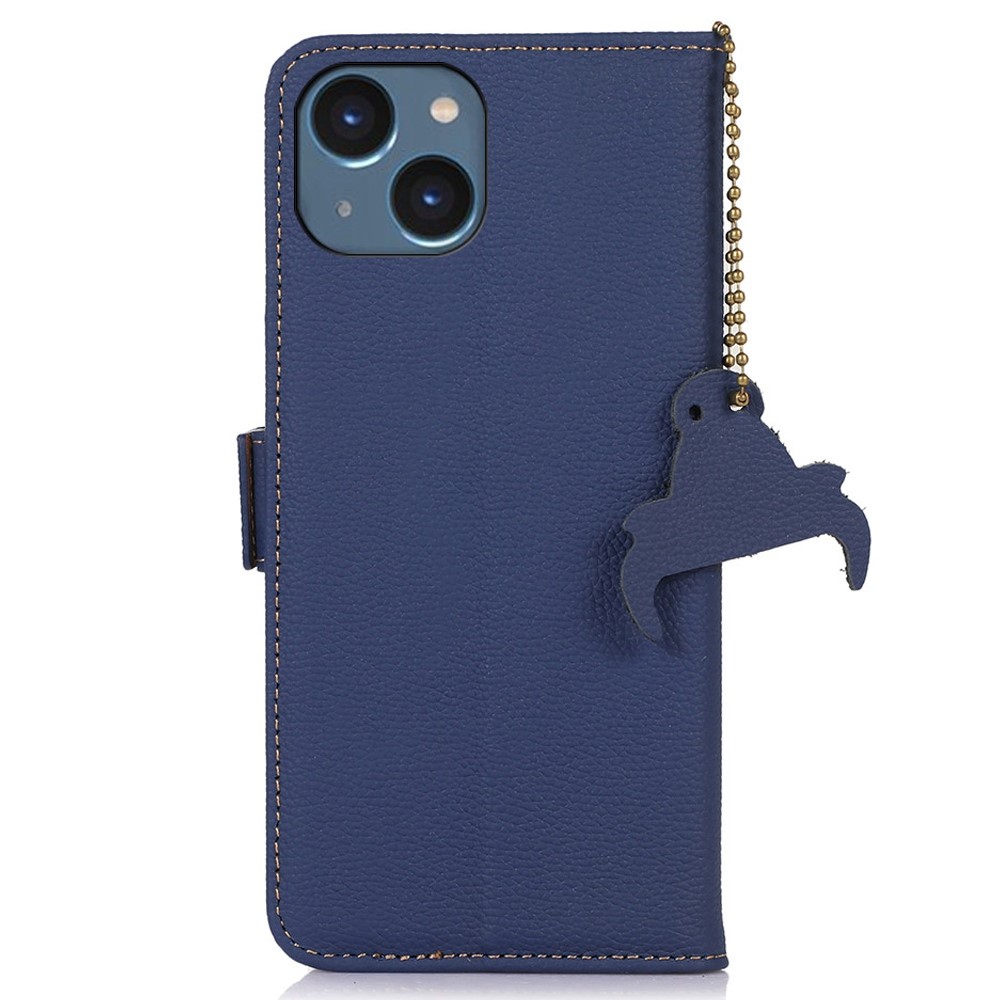 Genuine Leather Case for iPhone 14 Plus, Bump Proof Side Magnetic Closure Phone Case RFID Blocking Wallet Phone Cover with Stand - Sapphire-8