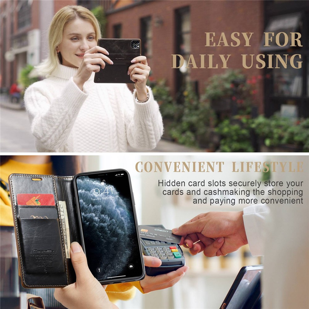 CASEME 003 Series For iPhone 11 Pro 5.8 inch PU Leather Retro Waxy Texture Phone Case Wallet Stand Cellphone Cover - Coffee-4