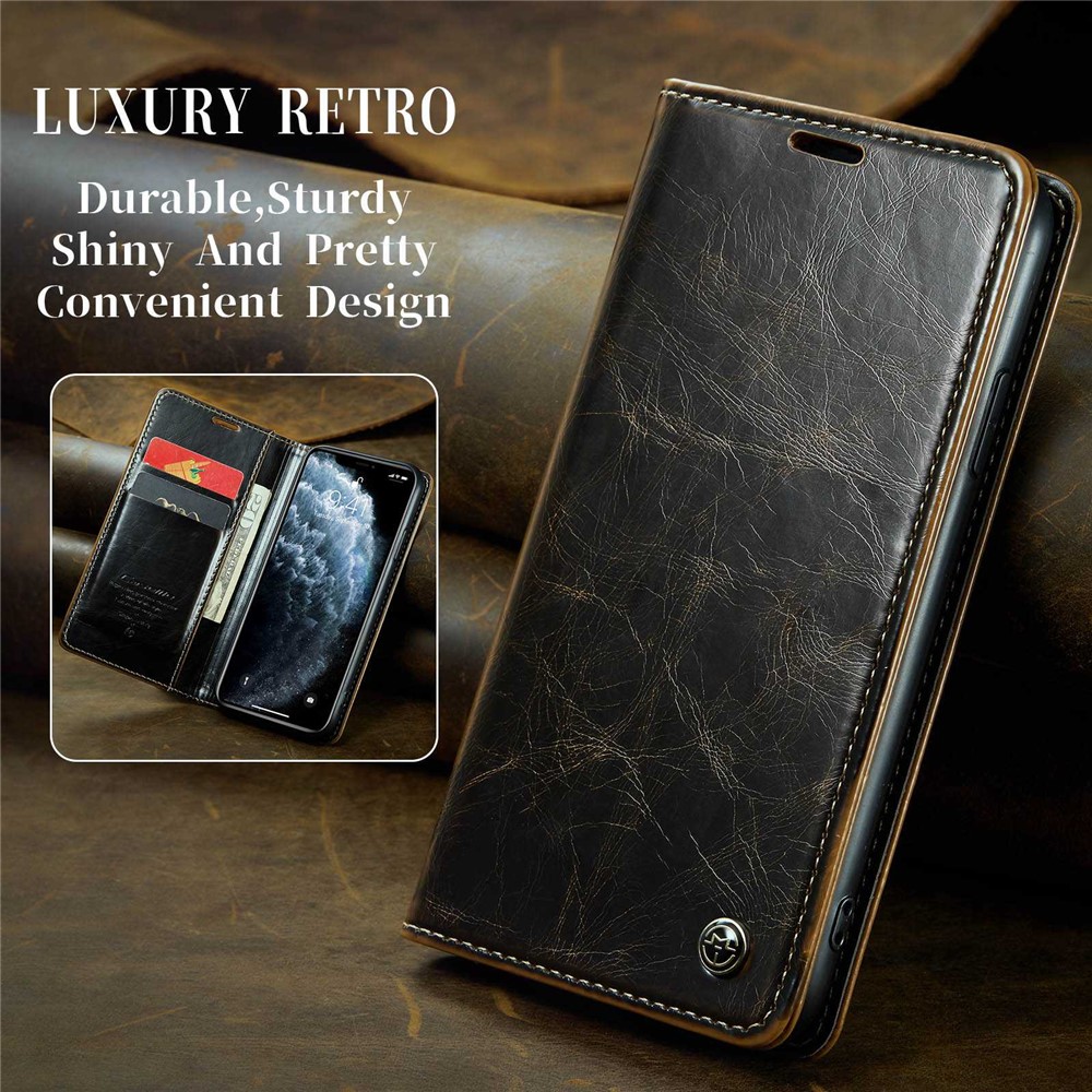 CASEME 003 Series For iPhone 11 Pro 5.8 inch PU Leather Retro Waxy Texture Phone Case Wallet Stand Cellphone Cover - Coffee-5