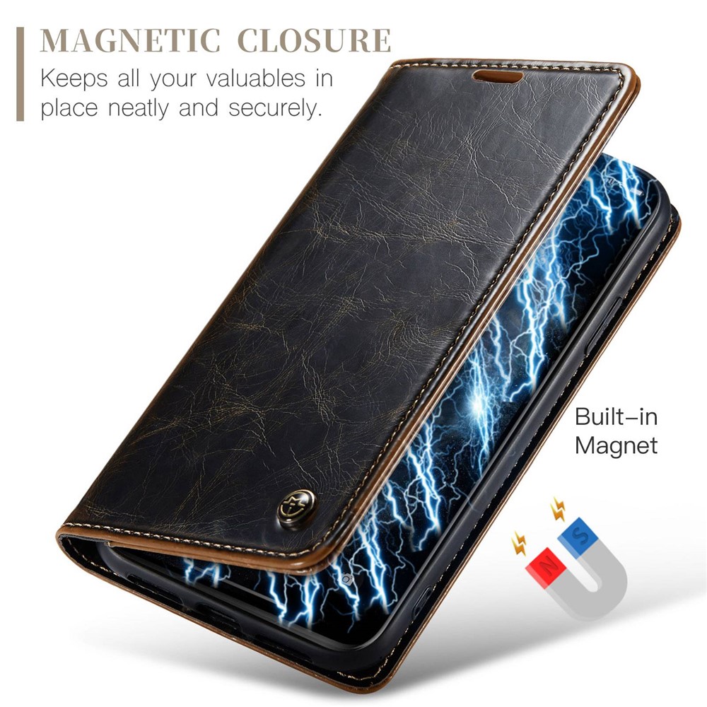 CASEME 003 Series For iPhone 11 Pro 5.8 inch PU Leather Retro Waxy Texture Phone Case Wallet Stand Cellphone Cover - Coffee-8