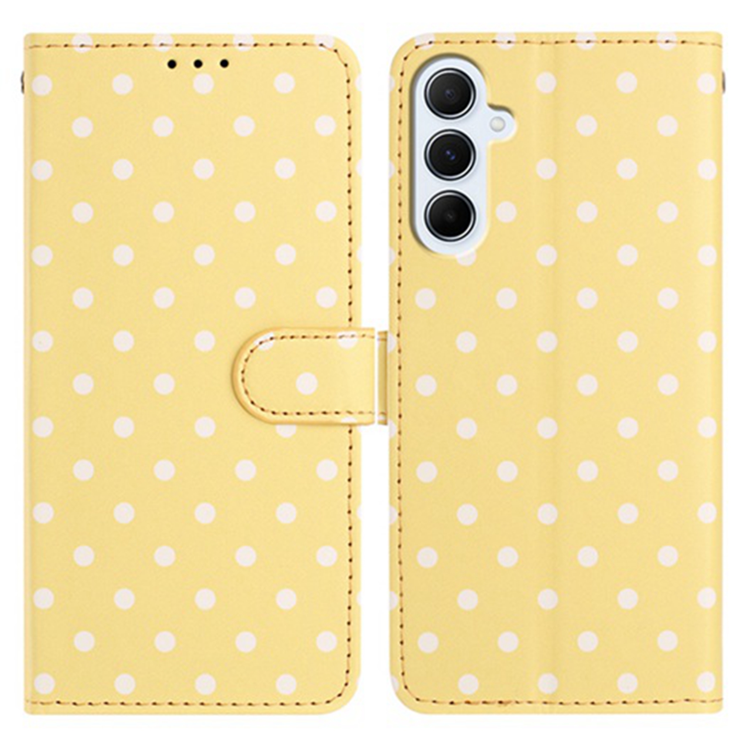 For Samsung Galaxy A05s 4G Leather Case Polka Dot Pattern Wallet Stand Folio Phone Cover - Yellow