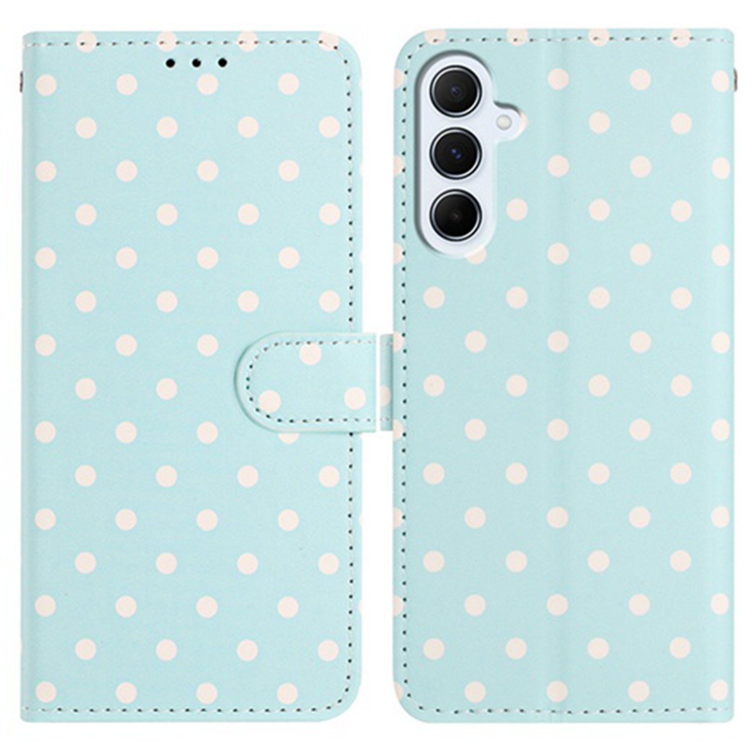 For Samsung Galaxy A05s 4G Leather Case Polka Dot Pattern Wallet Stand Folio Phone Cover - Blue
