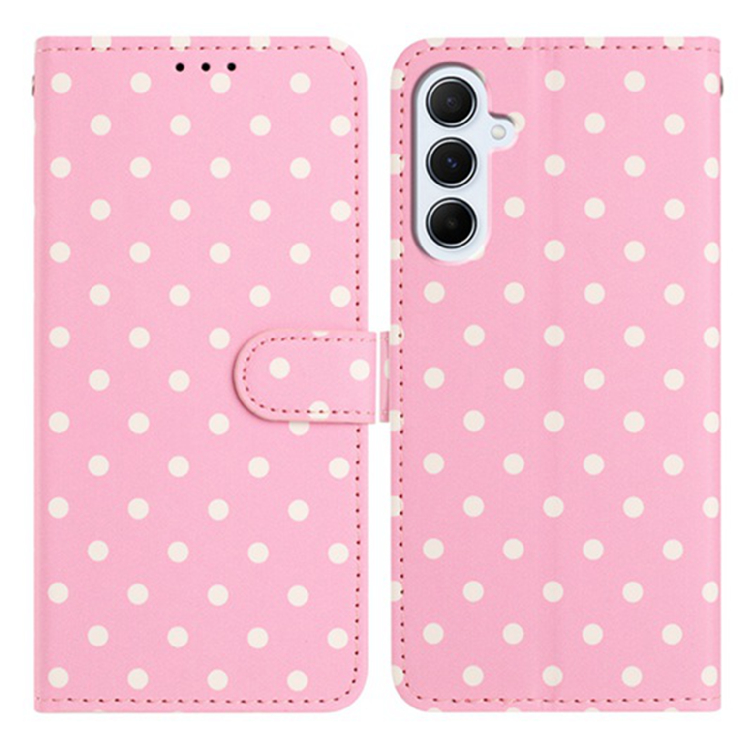 For Samsung Galaxy A05s 4G Leather Case Polka Dot Pattern Wallet Stand Folio Phone Cover - Pink